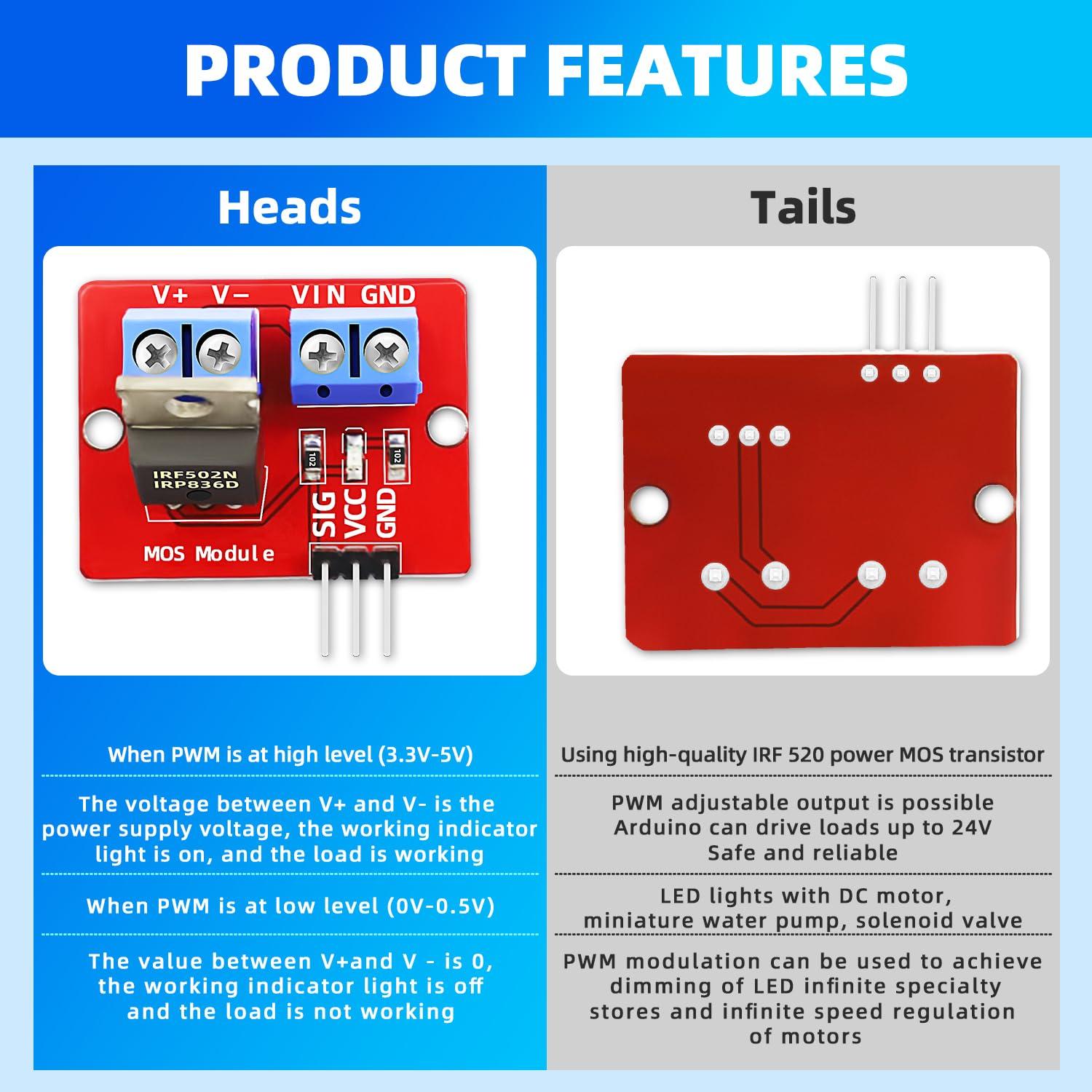 Módulo Controlador MOSFET IRF520 20 Piezas 33x24mm 5A