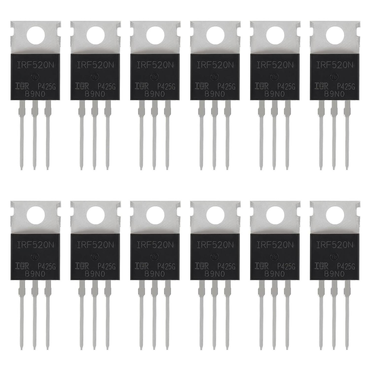 12 Transistores MOSFET IRF520N 9.7A 100V para Electrónica
