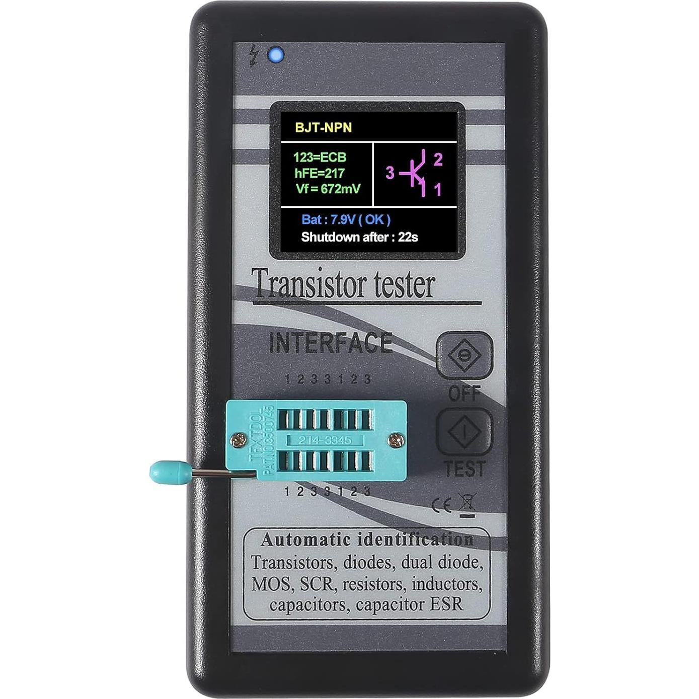 Transistor Tester, Mosfet Transistor Capacitor Tester, Mega328 NPN PNP Transistor Diode Resistor Inductor Capacitance MOS SCR ESR Meter Automatic Checker Detector