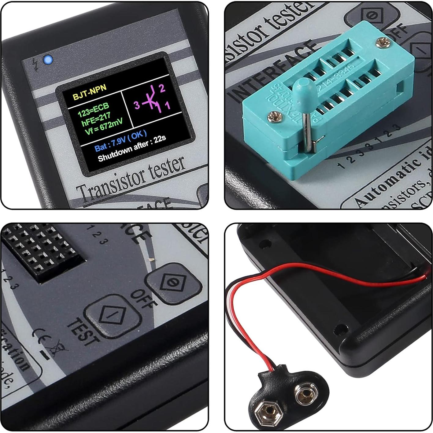 Transistor Tester, Mosfet Transistor Capacitor Tester, Mega328 NPN PNP Transistor Diode Resistor Inductor Capacitance MOS SCR ESR Meter Automatic Checker Detector