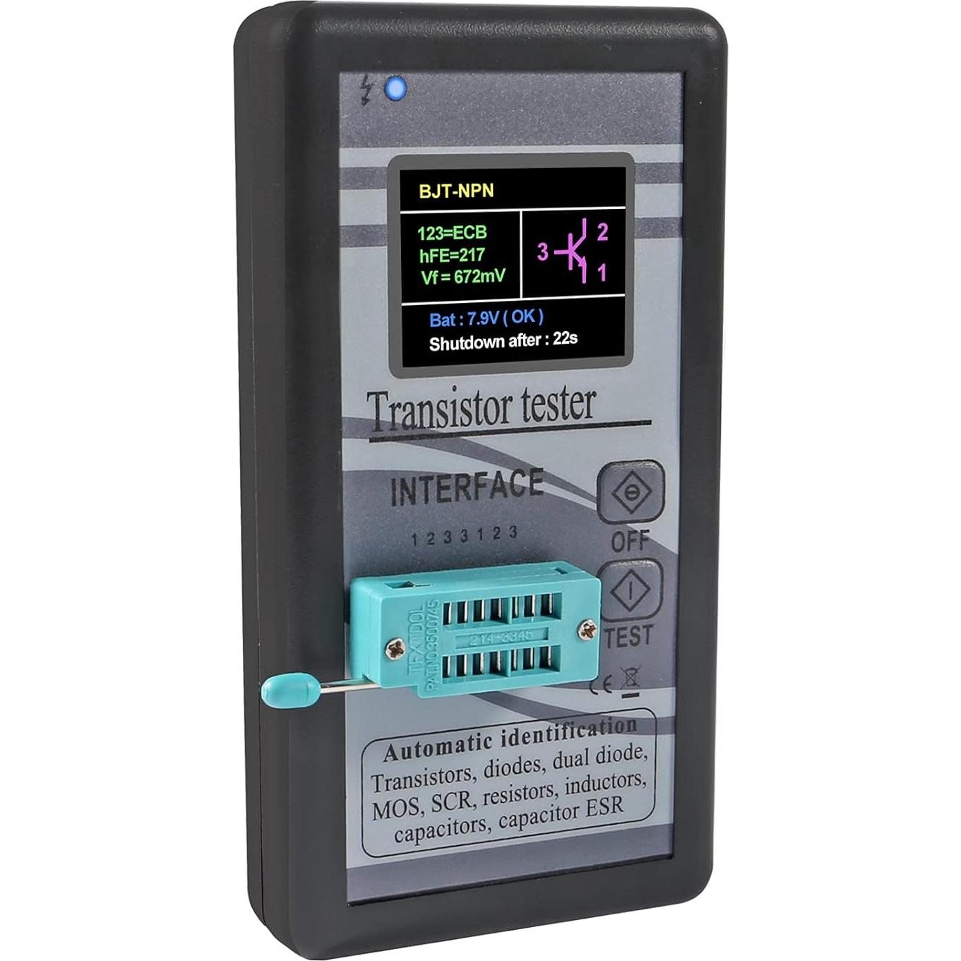 Transistor Tester, Mosfet Transistor Capacitor Tester, Mega328 NPN PNP Transistor Diode Resistor Inductor Capacitance MOS SCR ESR Meter Automatic Checker Detector