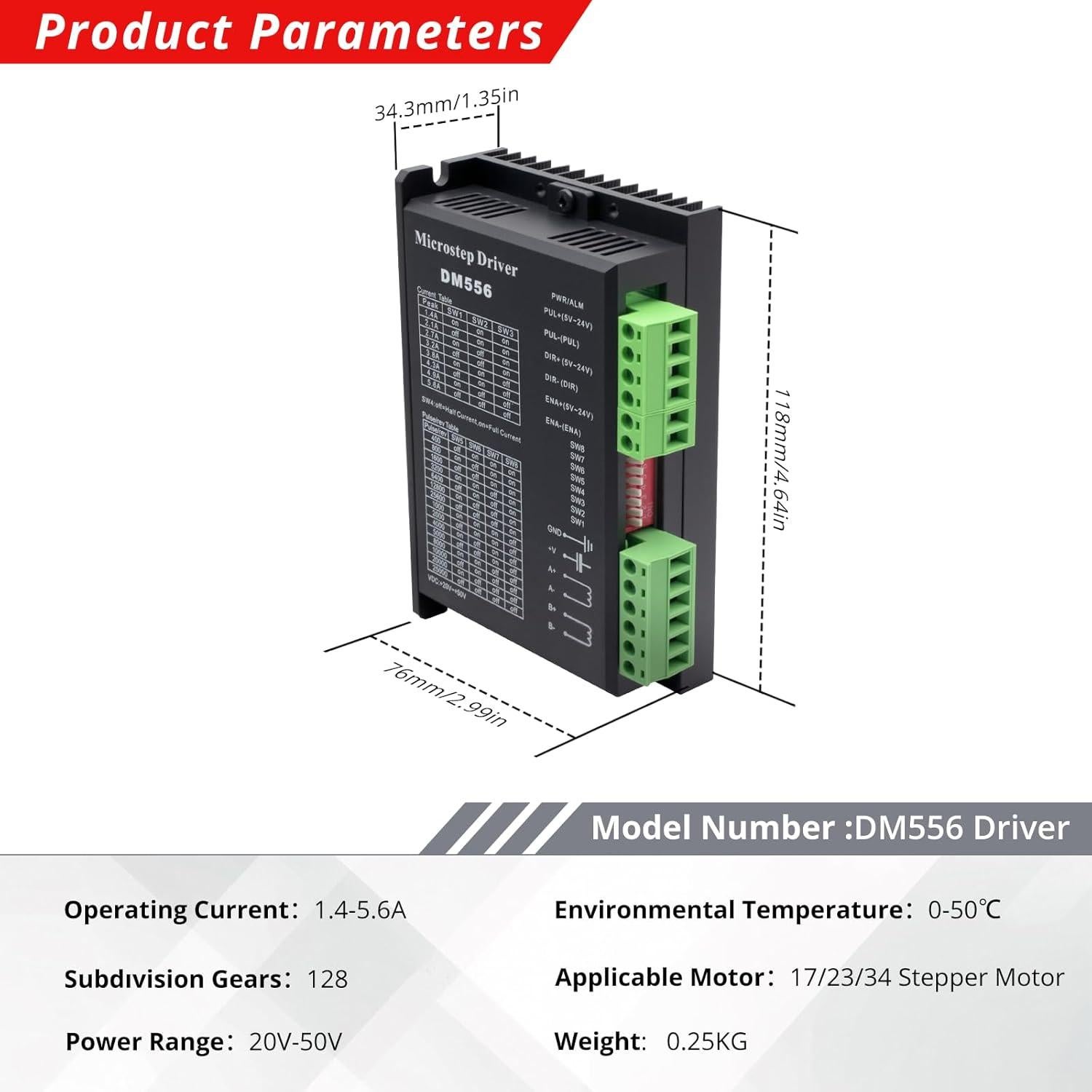 Controlador de Motor Paso a Paso Digital MAKERELE DM556 1.4-5.6A 20-50V CC
