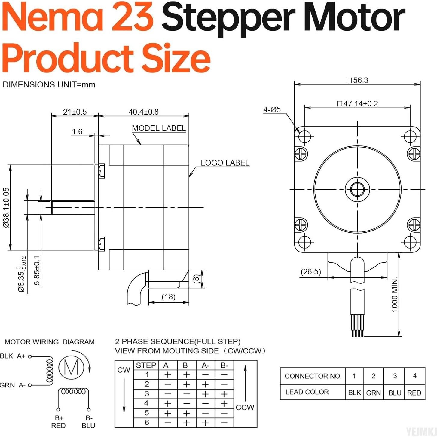 Motor Paso a Paso Nema 23 1.8° 0.72Nm 2 Fase 57x57mm para CNC