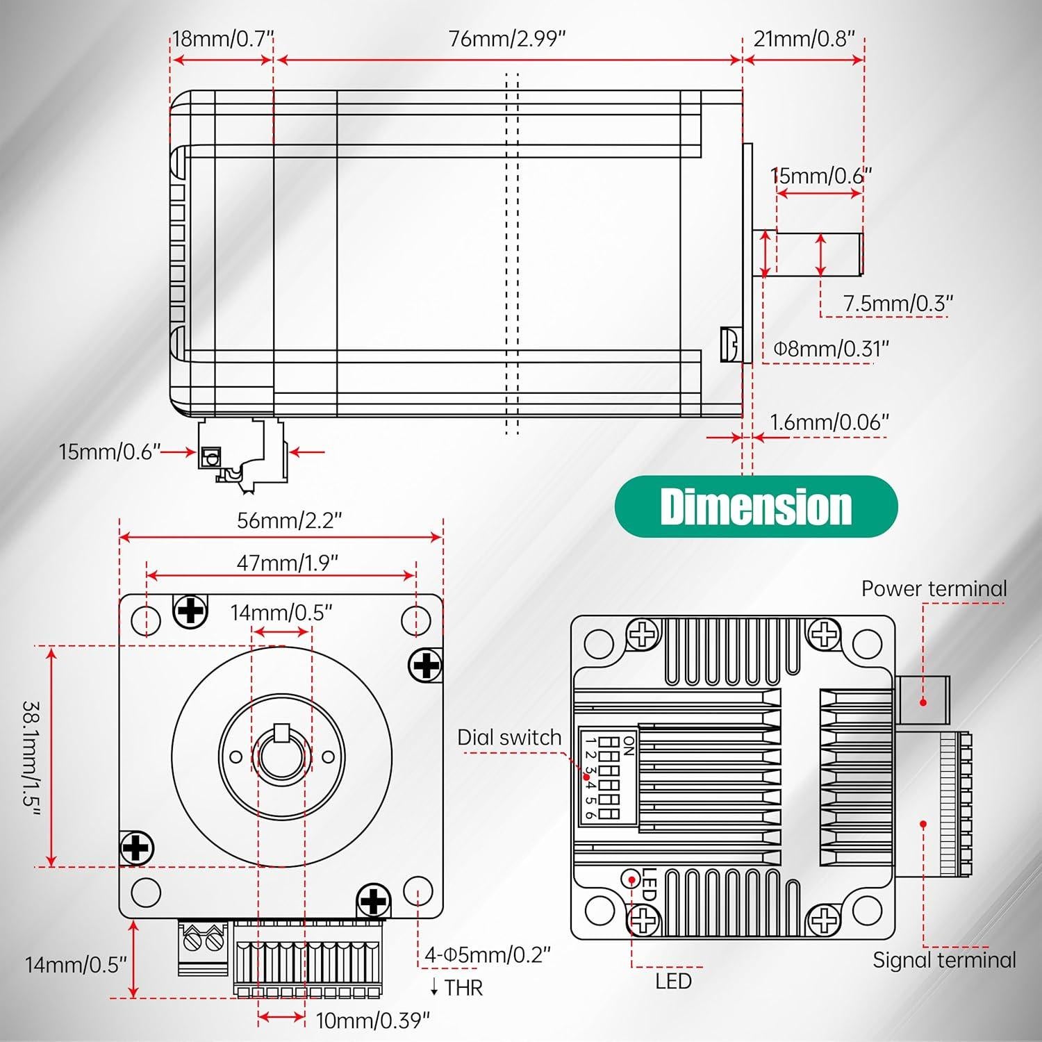 Motor Paso a Paso Cerrado Nema23 2.2N.m 3000RPM 24-60V DC
