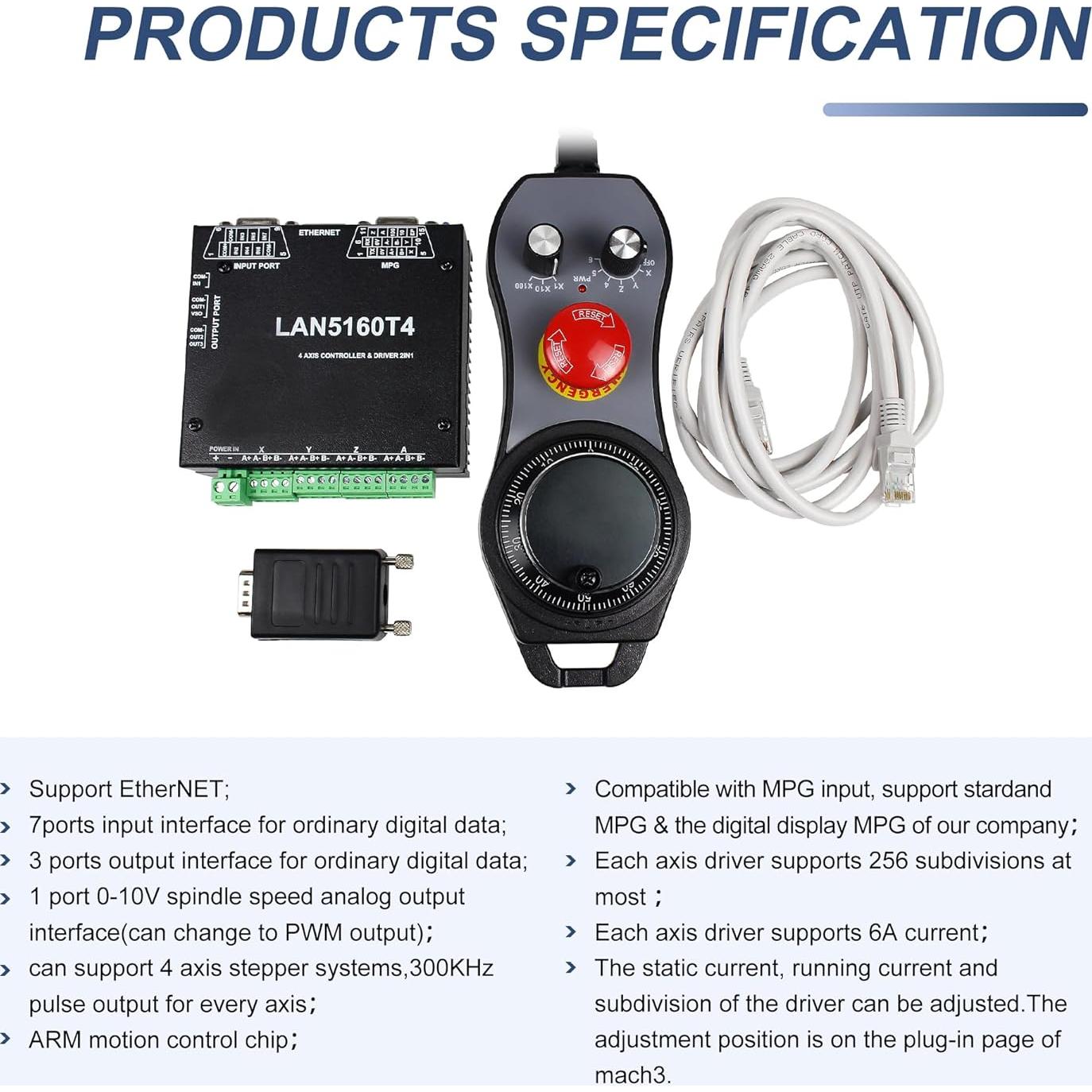 Controlador CNC Mach3 RATTMMOTOR LAN5160T4 4 Ejes con MPG
