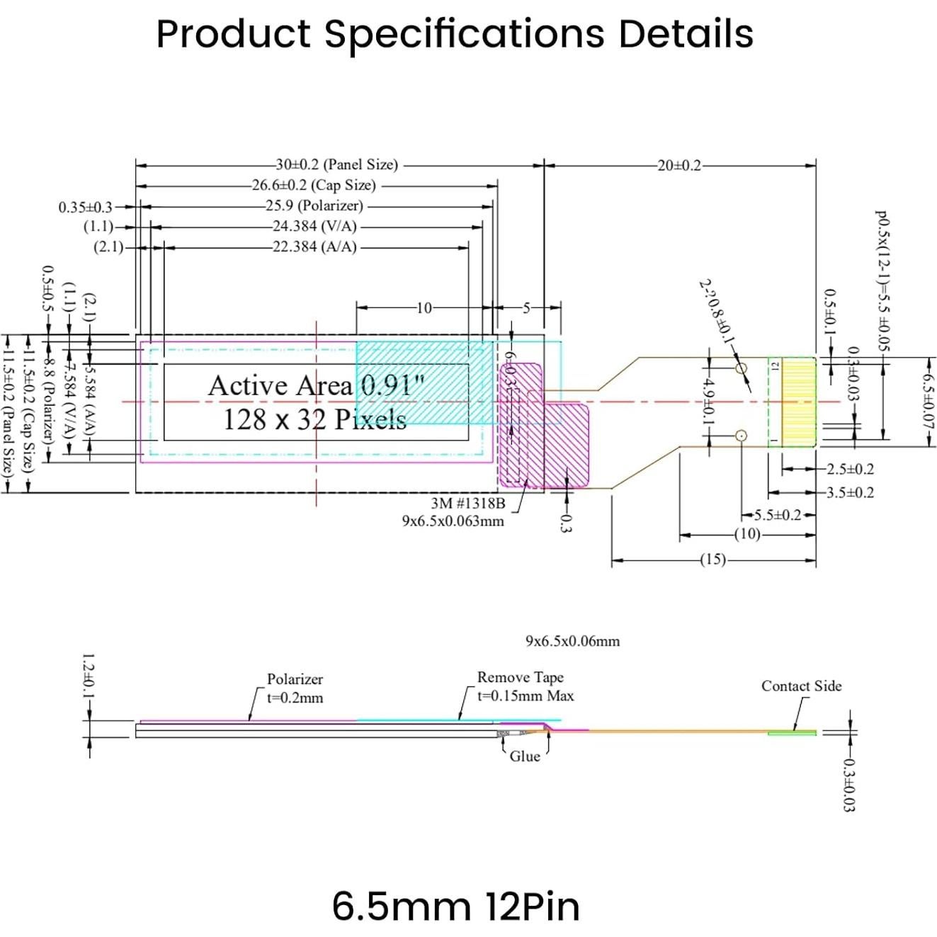 Módulo Pantalla OLED 0.91" Elecsung 128x32 6 Piezas