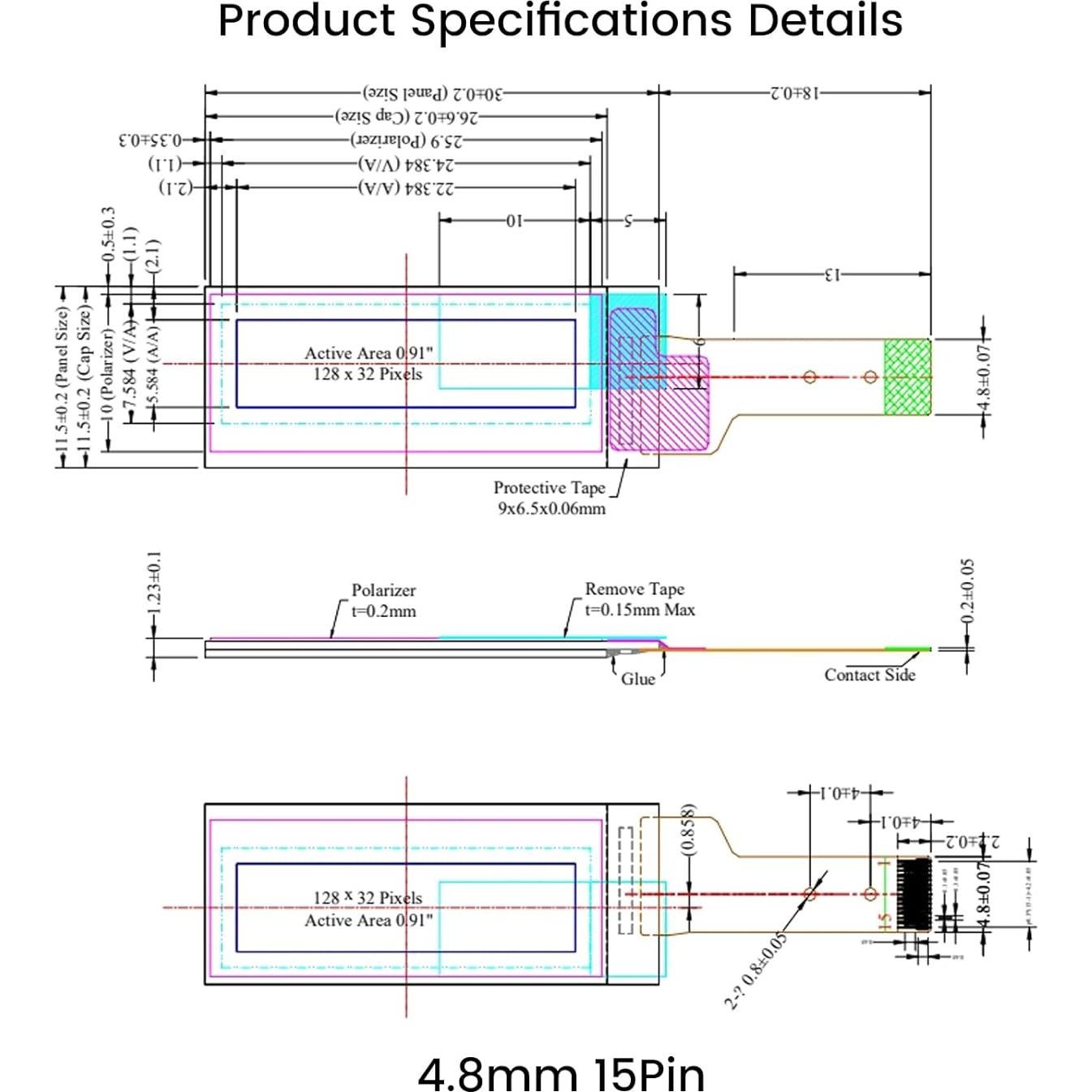 Módulo Pantalla OLED 0.91" Elecsung 128x32 6 Piezas