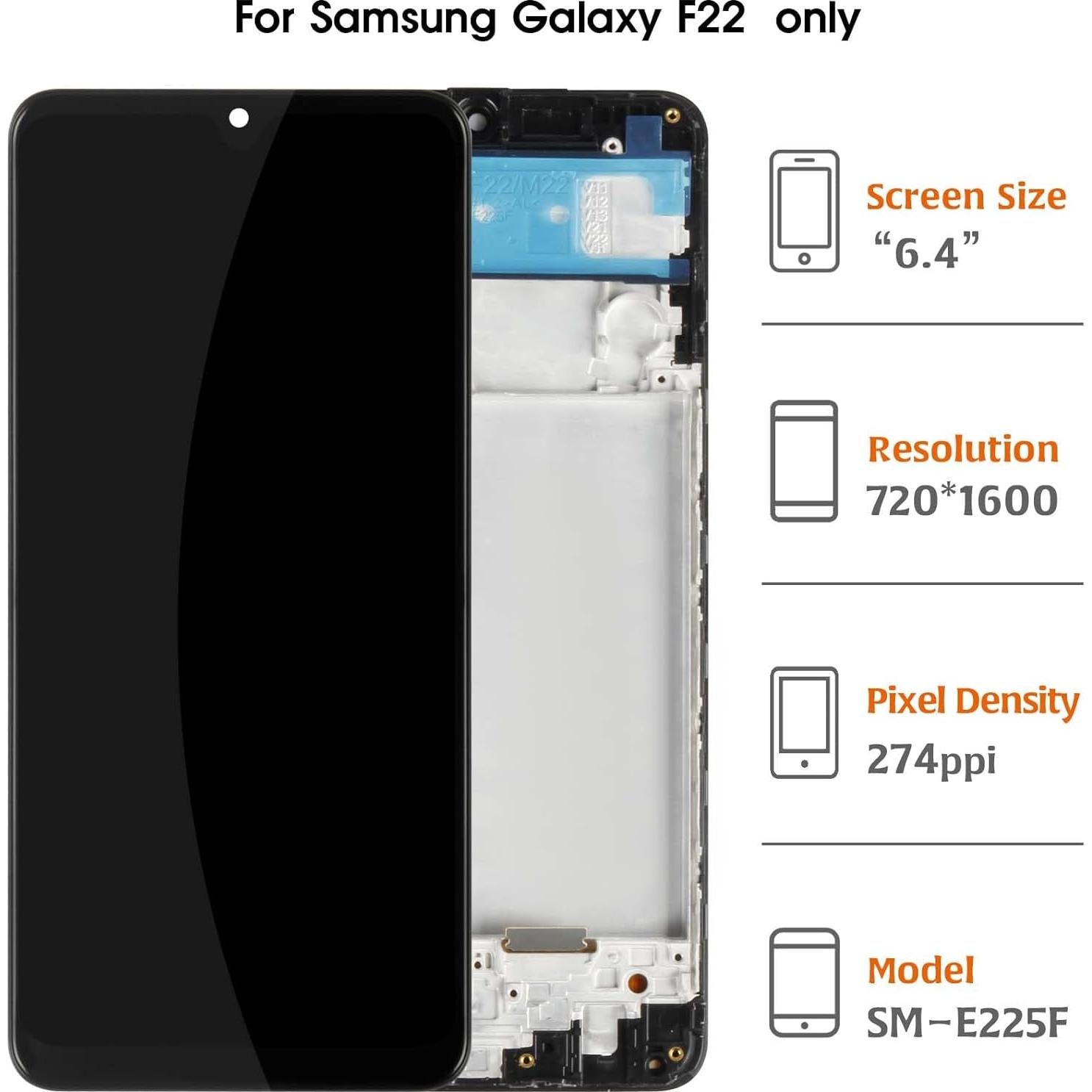 Pantalla OLED LCD con Marco Negro para Samsung Galaxy F22