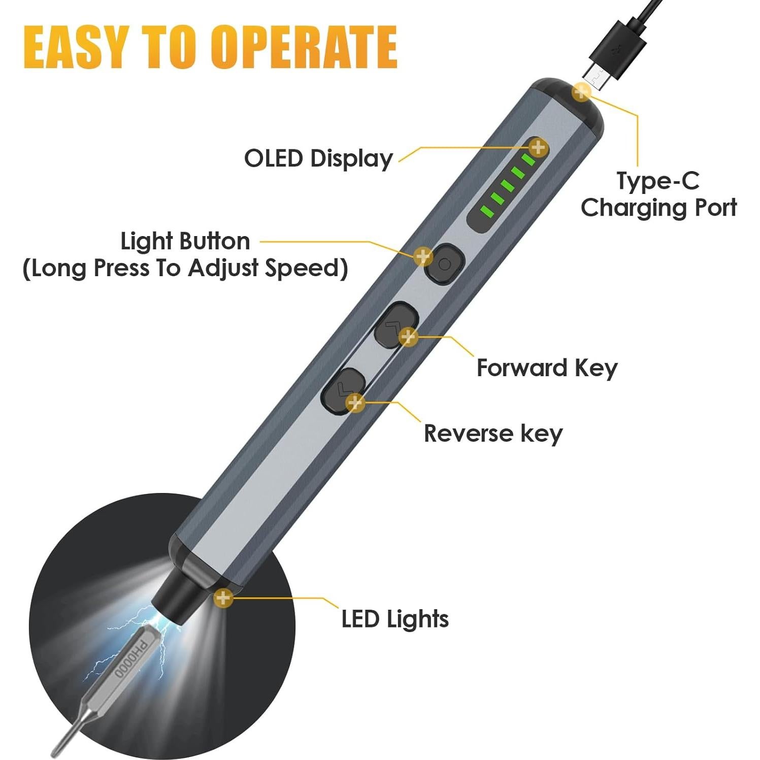 Destornillador eléctrico de precisión Tomorotec 68 en 1, 200 RPM