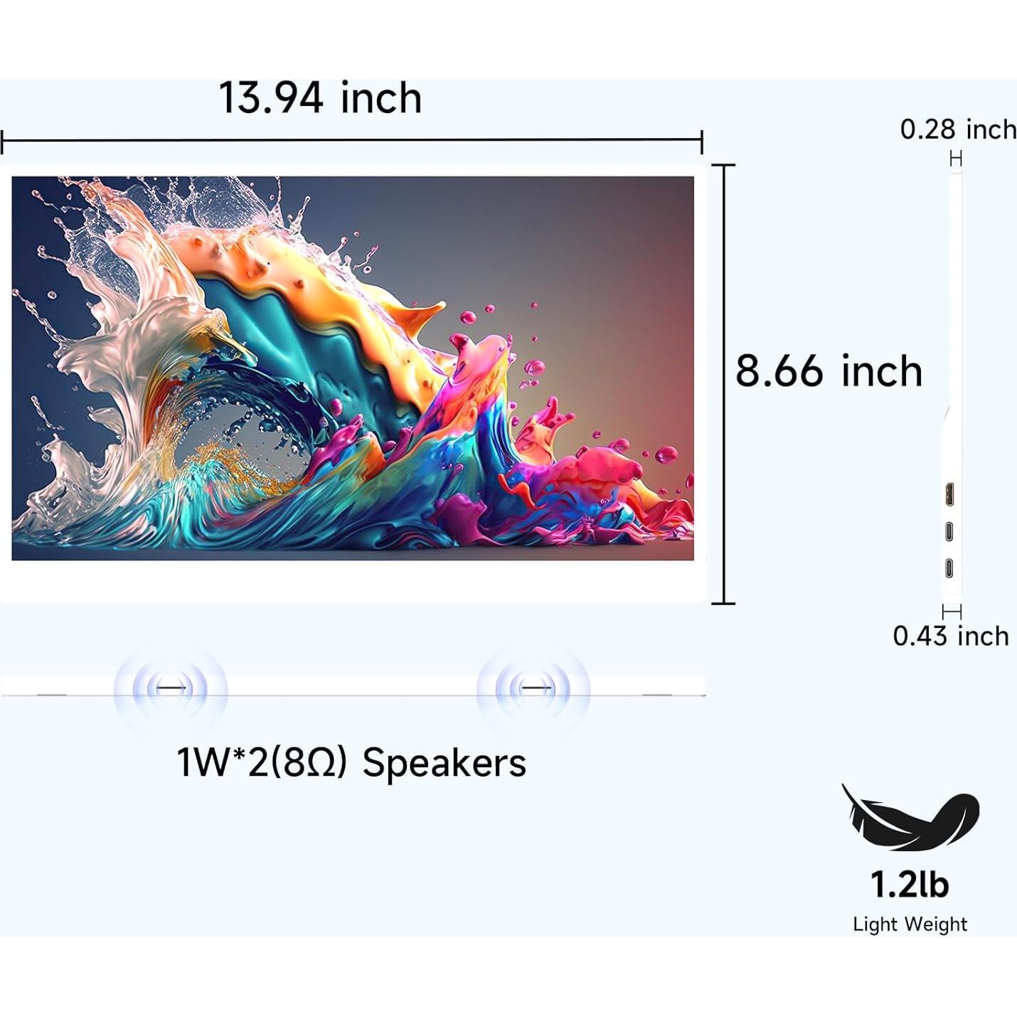 Monitor Portátil QAF 15.6" FHD 1080P USB-C HDMI Blanco
