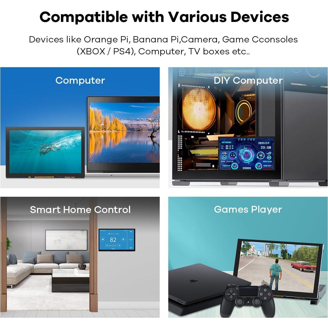 Pantalla Táctil IPS 5" 1024x600 HDMI para Raspberry Pi y PC