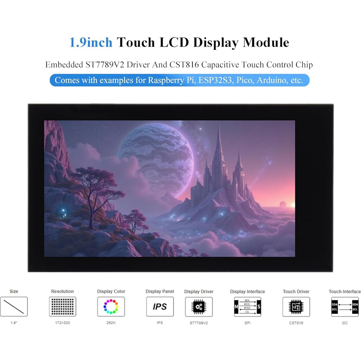 Módulo Pantalla LCD Táctil 1.9" Wonrabai 172x320 IPS