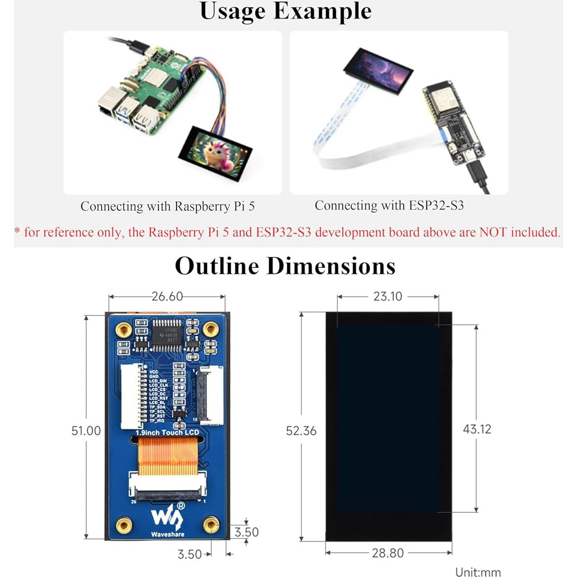 Módulo Pantalla LCD Táctil 1.9" Wonrabai 172x320 IPS