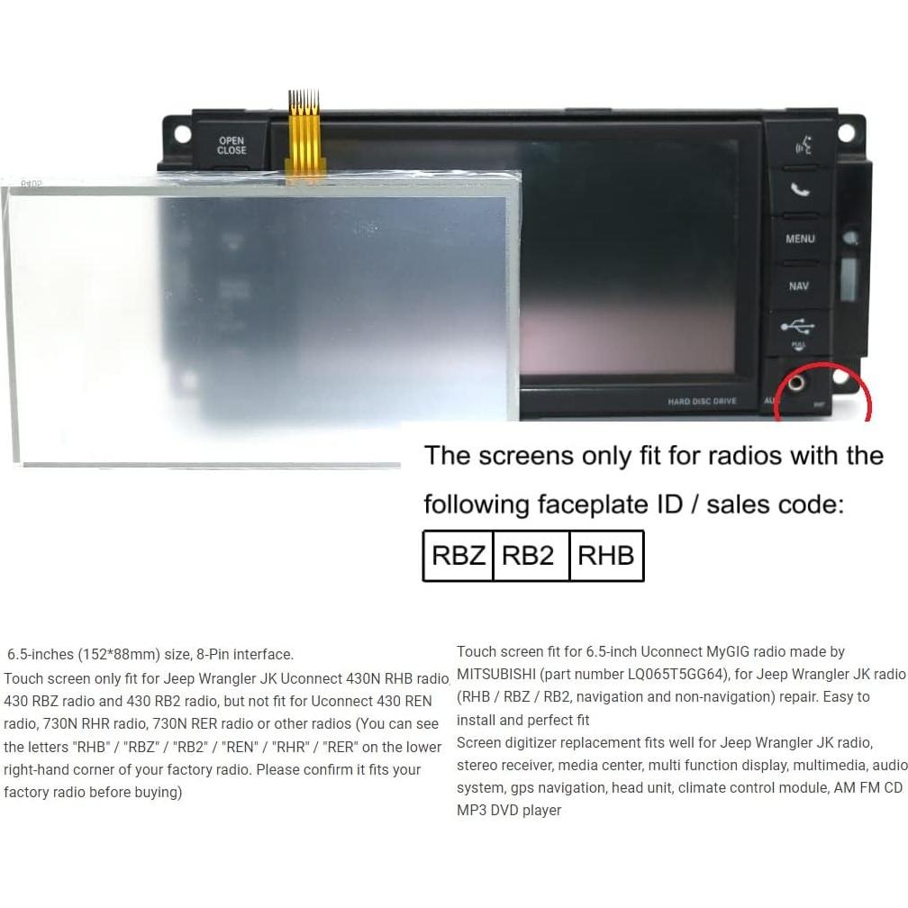 Digitador Pantalla Táctil YuYue para Radio Chrysler/Dodge/Jeep 6.5"