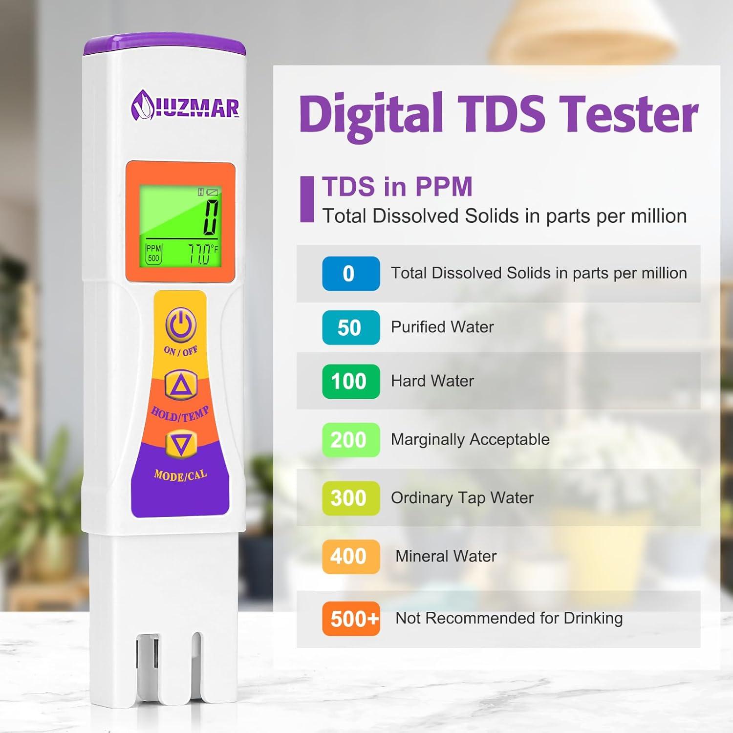 Medidor Digital de Agua TDS UIUZMAR 3 en 1 con Pantalla LCD