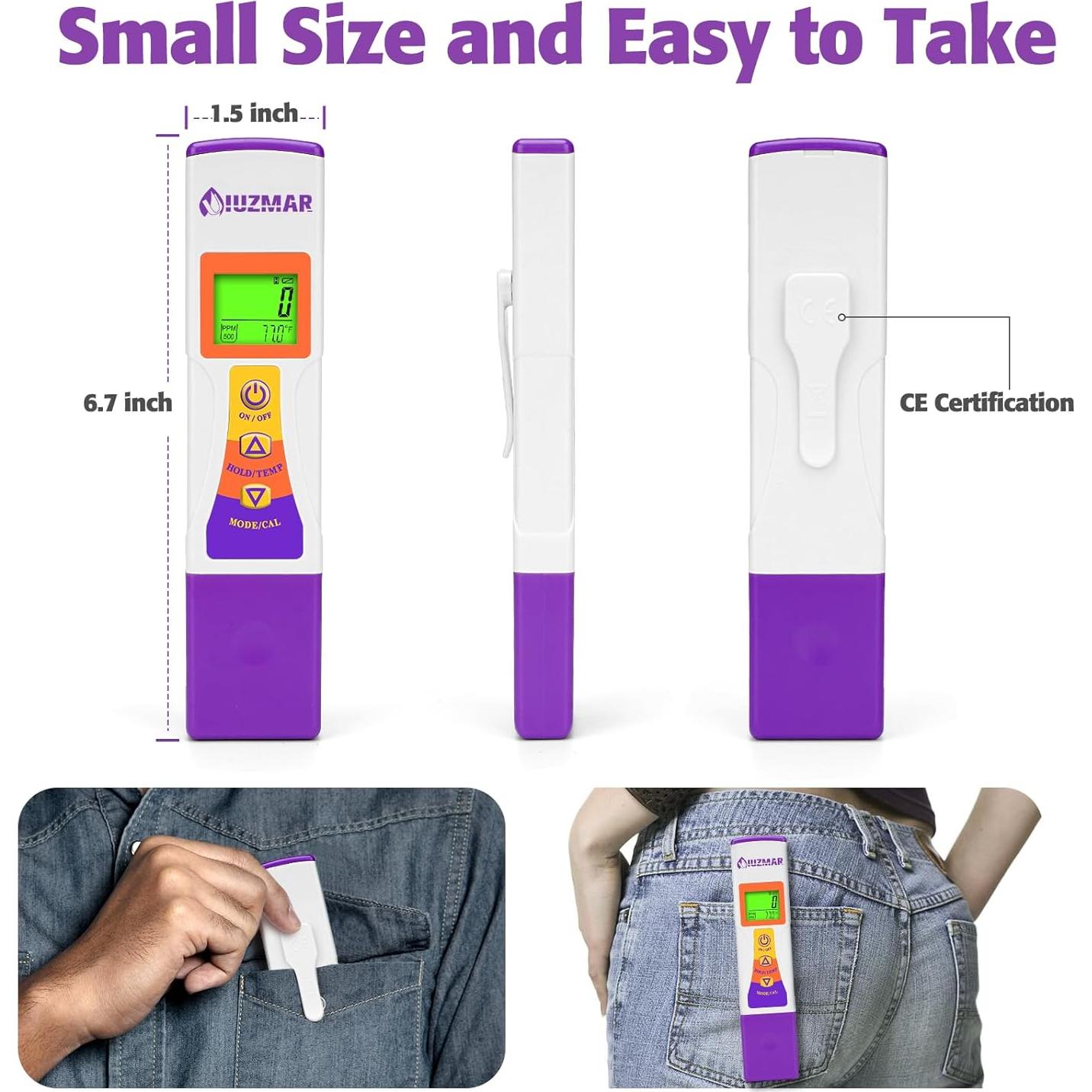 Medidor Digital de Agua TDS UIUZMAR 3 en 1 con Pantalla LCD