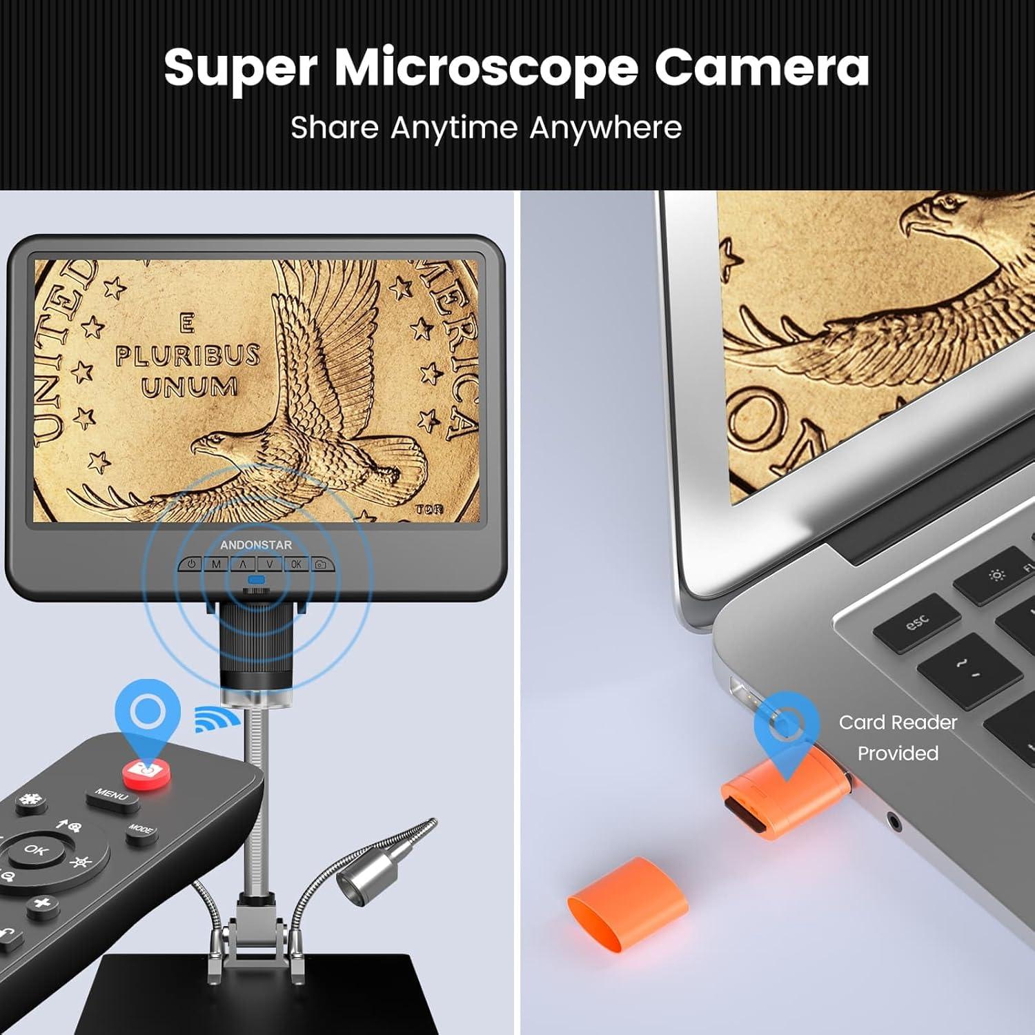 Microscopio Digital Andonstar AD210 10.1" con Luz LED y Kit