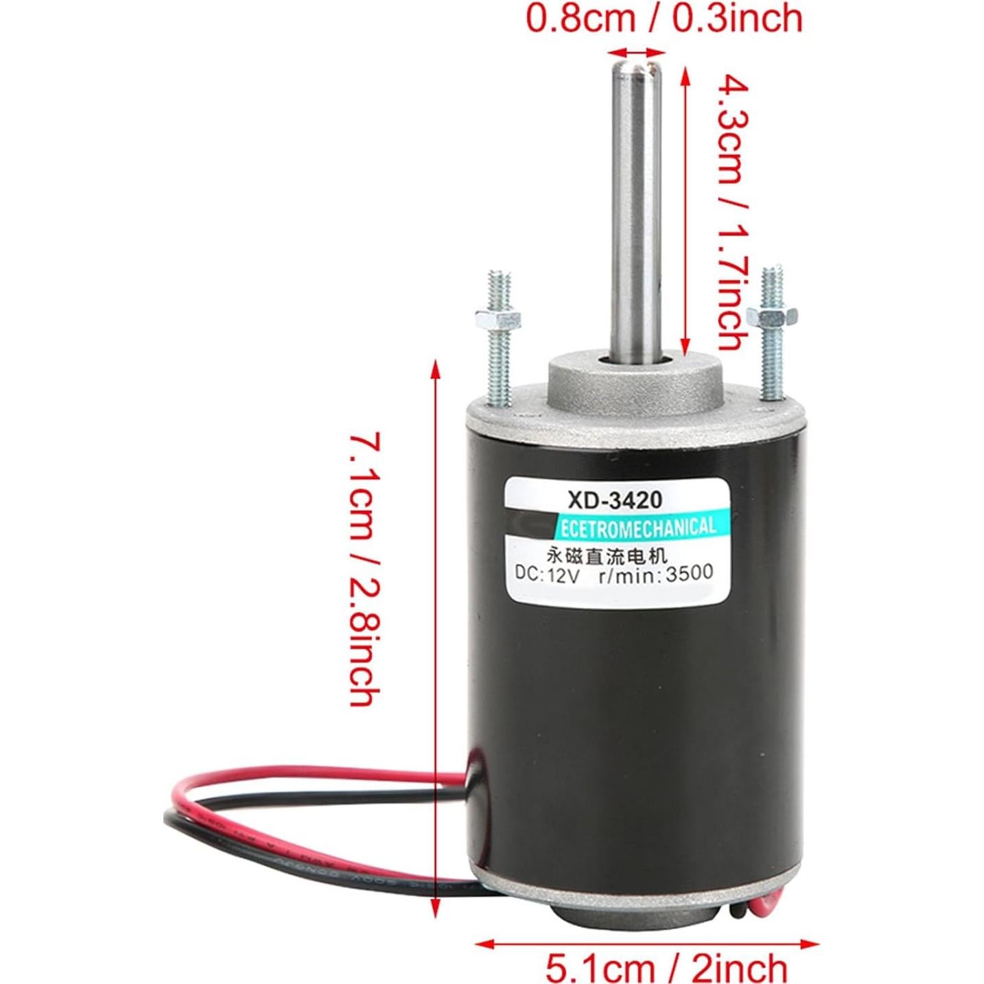 Motor DC 30W XD-3420 12V 3500RPM Bajo Ruido