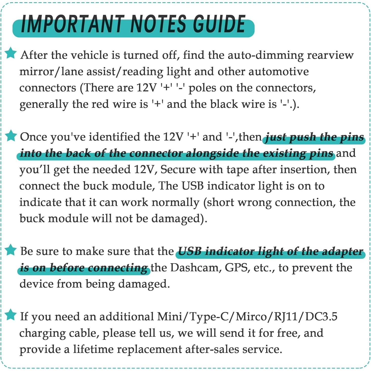 Adaptador de Alimentación para Dashcam YQMAJIM 12V a 5V USB