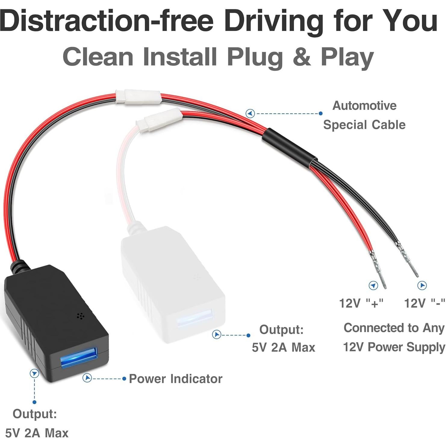 Adaptador de Alimentación para Dashcam YQMAJIM 12V a 5V USB