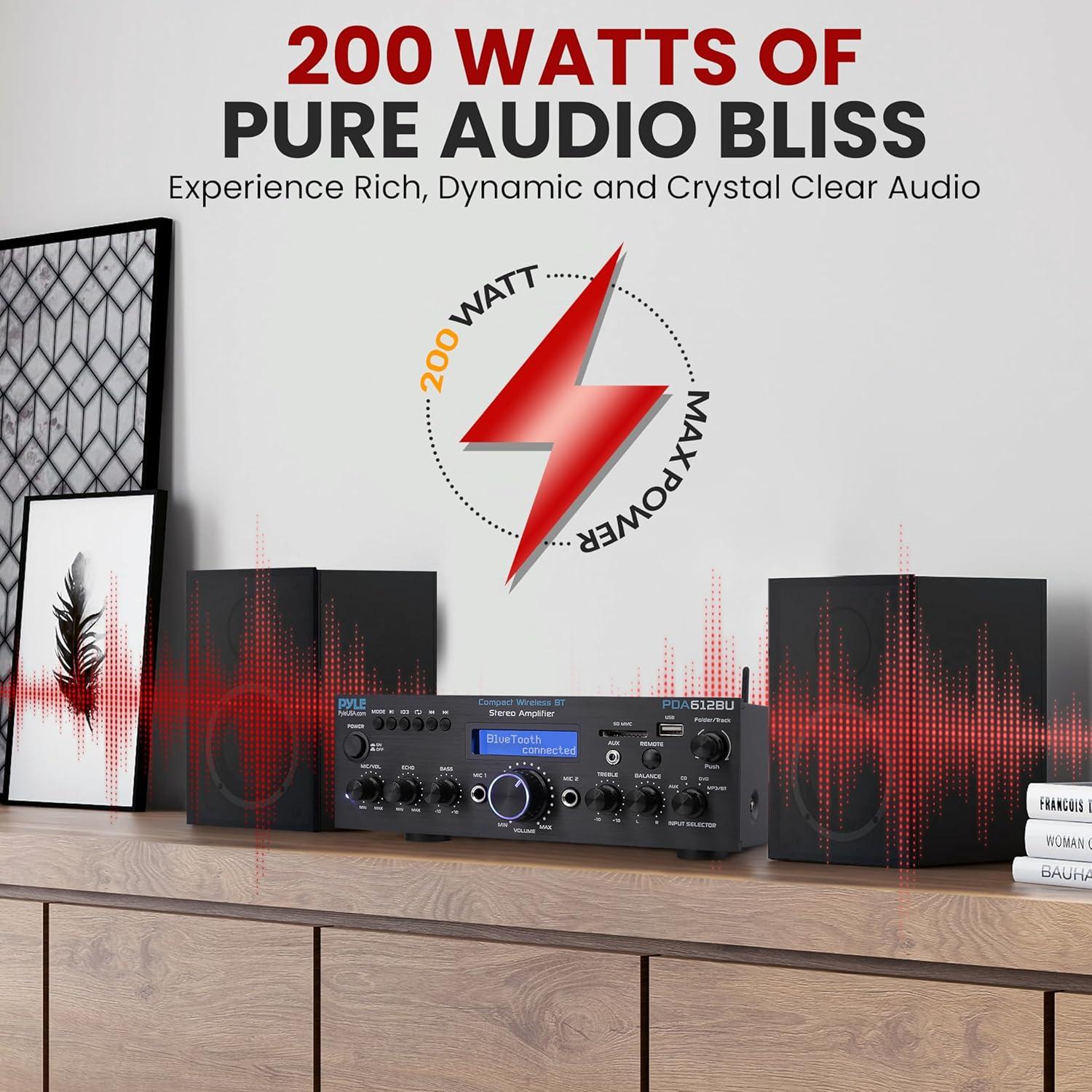 Amplificador Estéreo Bluetooth Pyle PDA612BU 200W FM USB SD