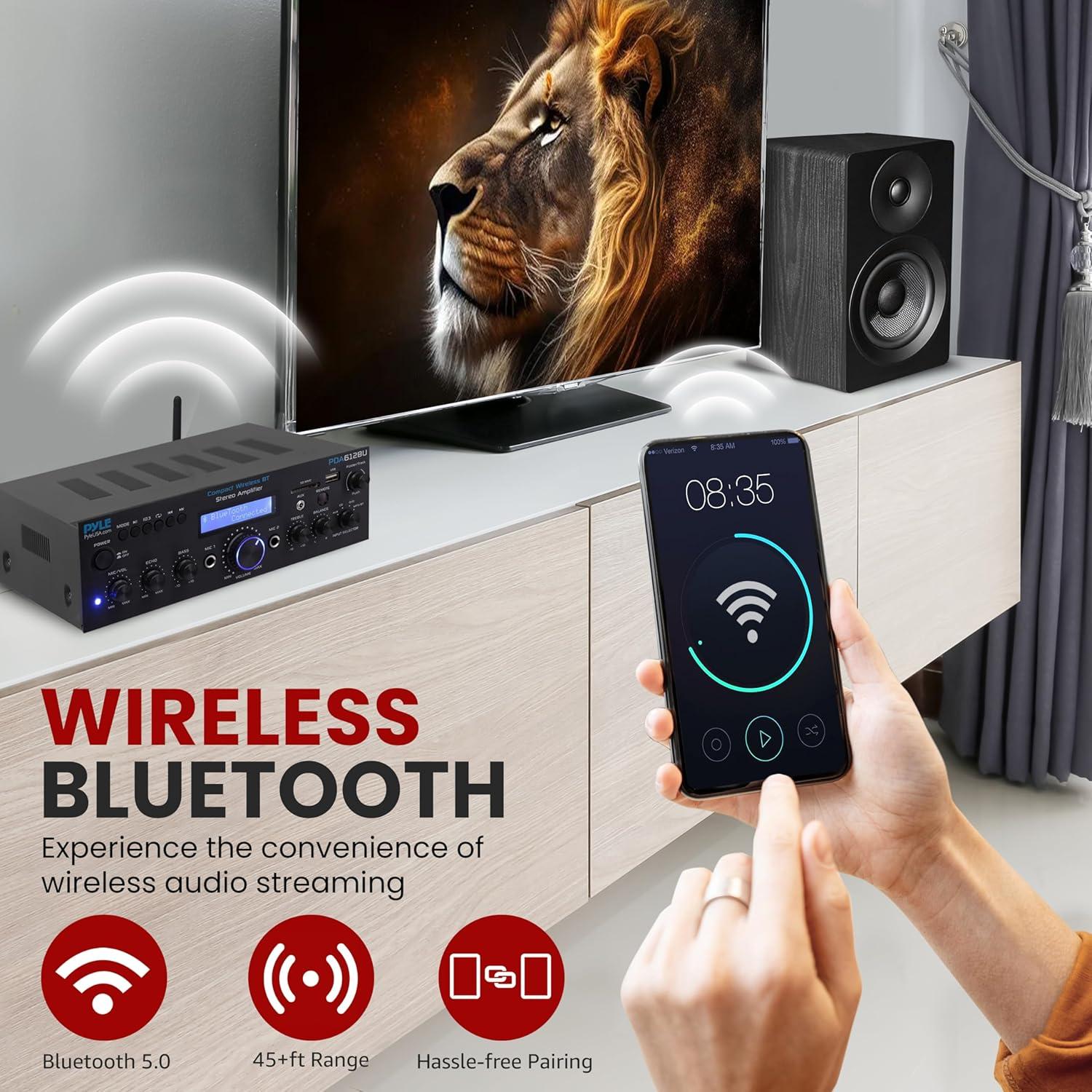 Amplificador Estéreo Bluetooth Pyle PDA612BU 200W FM USB SD