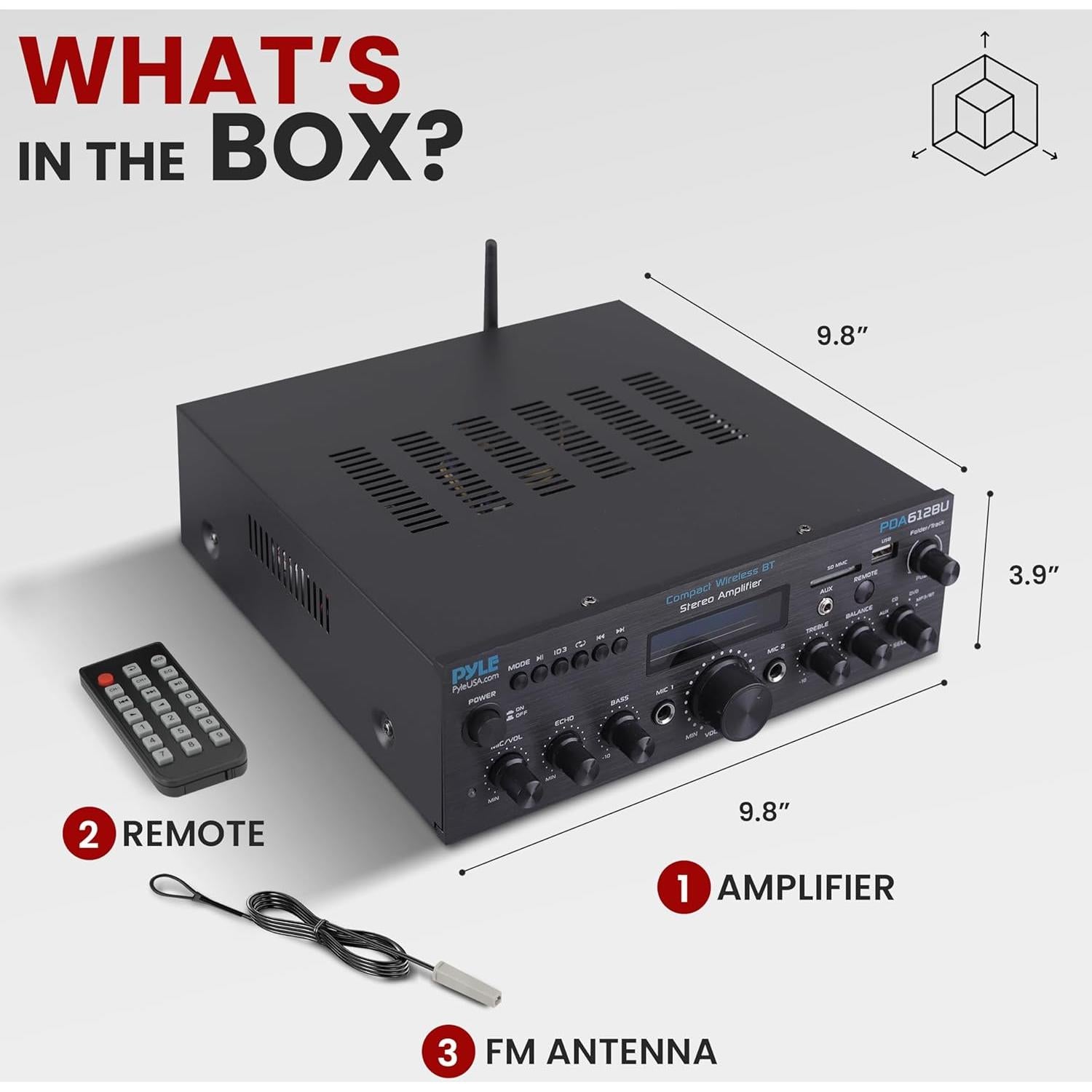 Amplificador Estéreo Bluetooth Pyle PDA612BU 200W FM USB SD