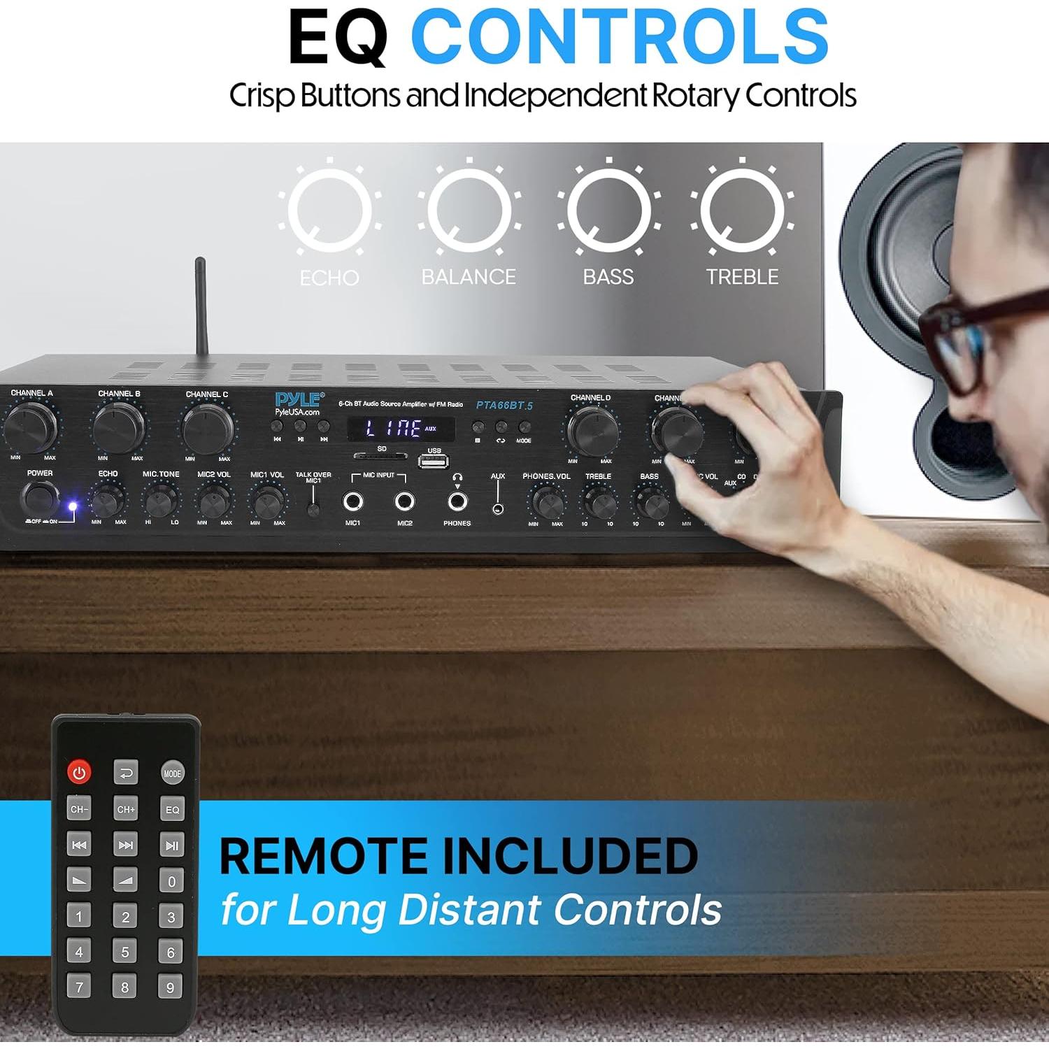 Amplificador de Audio Bluetooth Pyle PTA66BT 600W 6 Canales