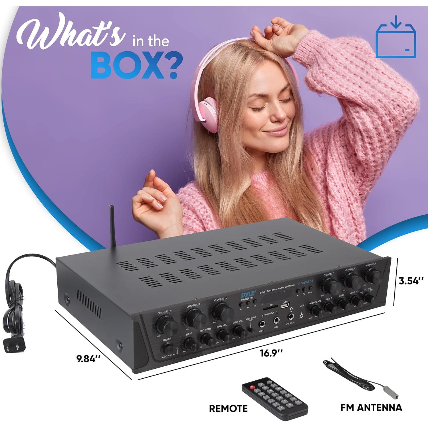 Amplificador de Audio Bluetooth Pyle PTA66BT 600W 6 Canales