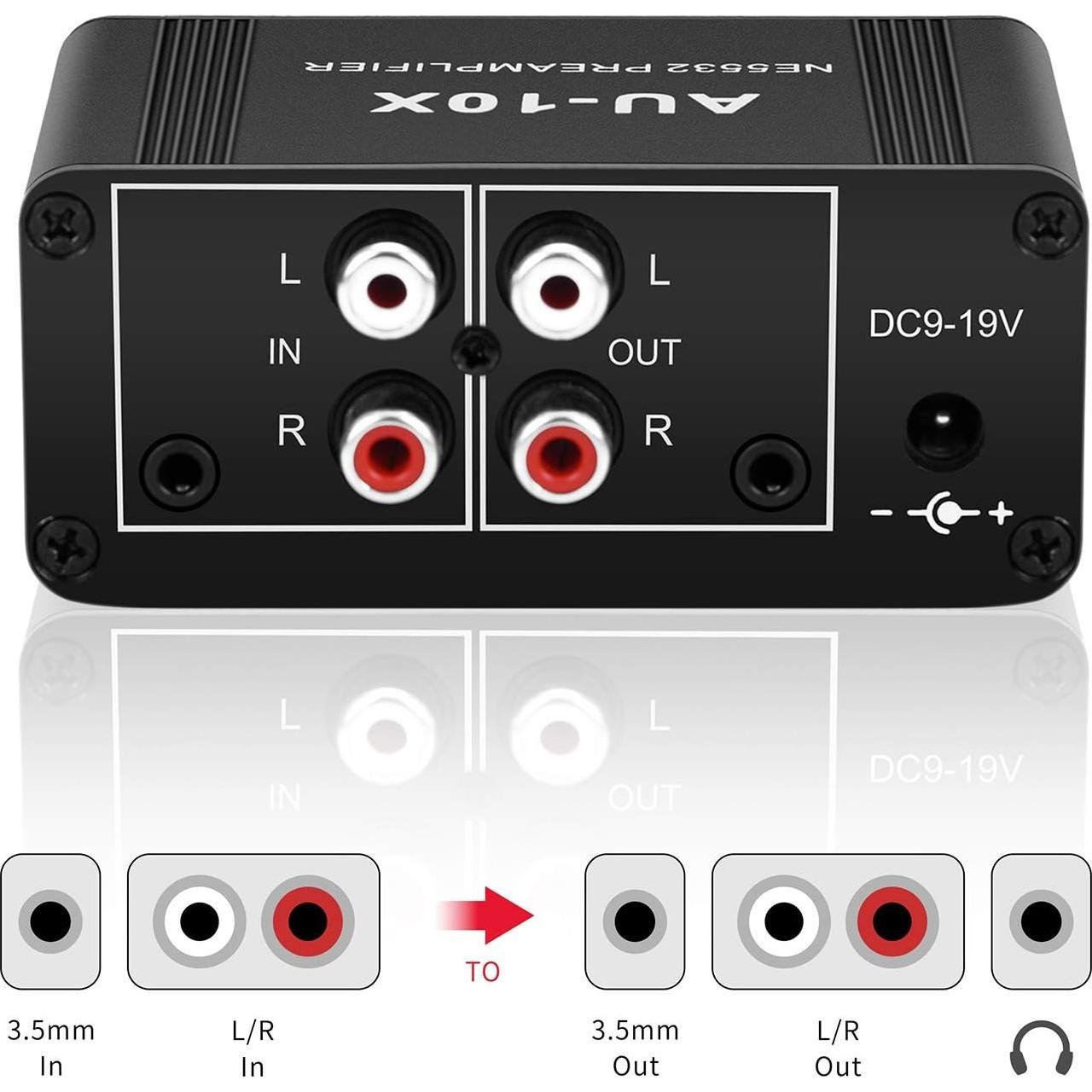 Preamplificador de Audio Estéreo ATNEDCVH AU-10X 20dB RCA 3.5mm