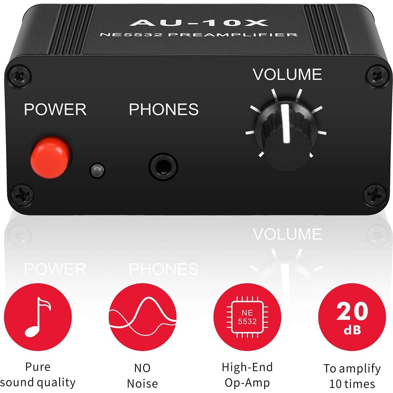 Preamplificador de Audio Estéreo ATNEDCVH AU-10X 20dB RCA 3.5mm