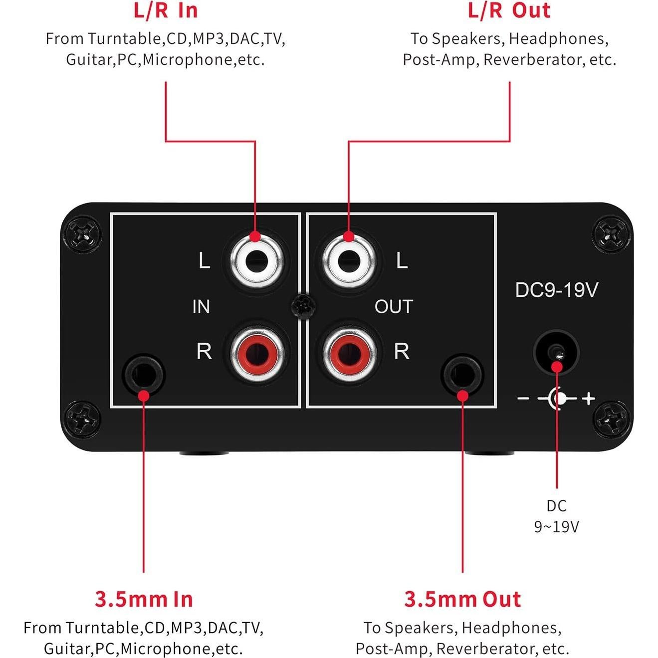 Preamplificador de Audio Estéreo ATNEDCVH AU-10X 20dB RCA 3.5mm