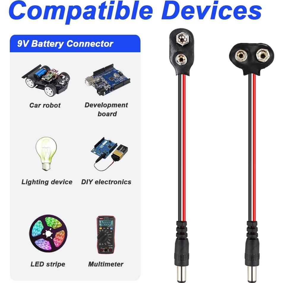 Conector de Batería 9V PH2.0 Tipo I y T - Paquete de 20
