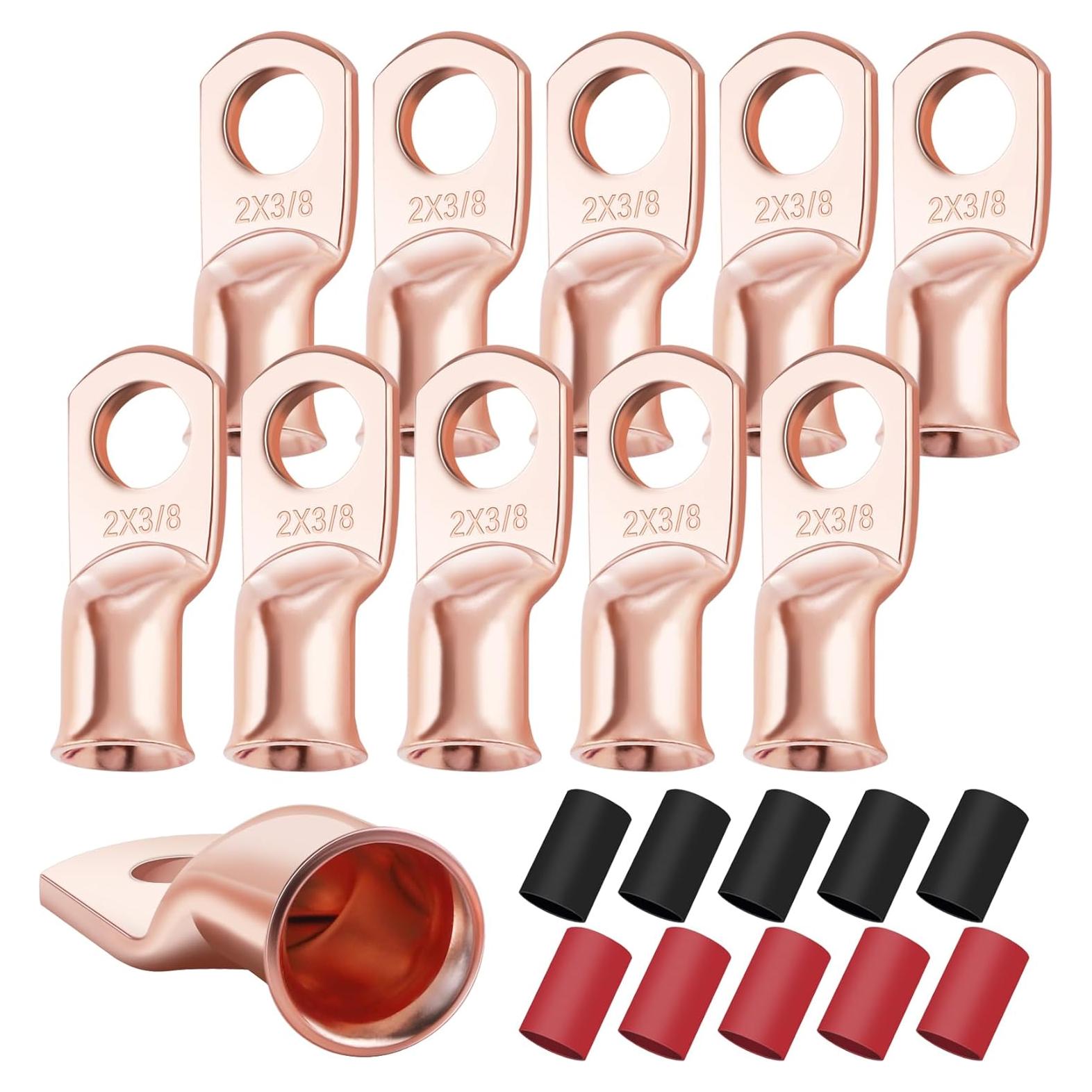 Conectores de Batería XHF 10pcs 2 AWG-3/8 Cobre con Termocontraíble