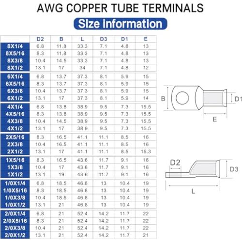 Conectores de Batería XHF 10pcs 2 AWG-3/8 Cobre con Termocontraíble