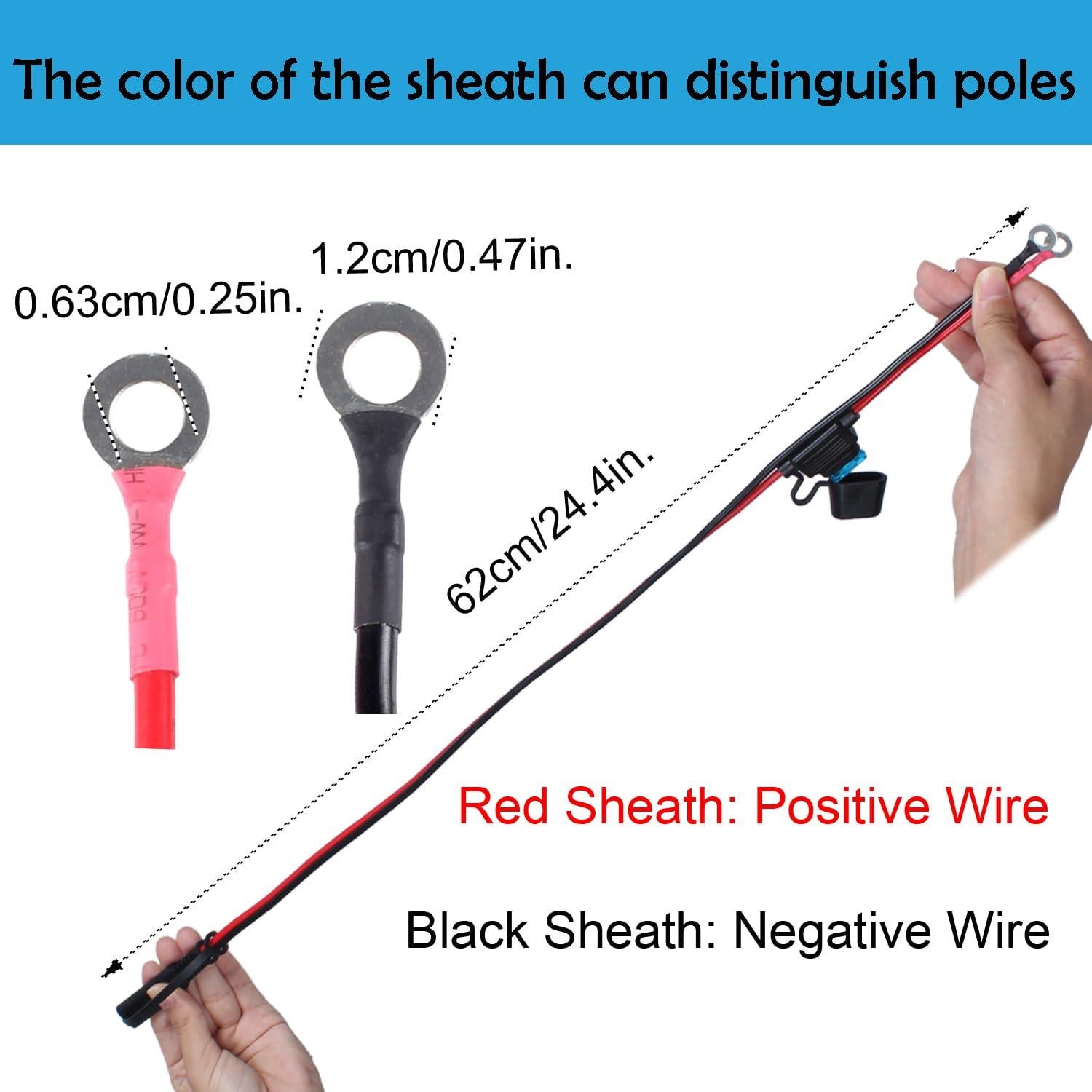 Cable de Conector SAE 16AWG con Terminal de Anillo 0.6m