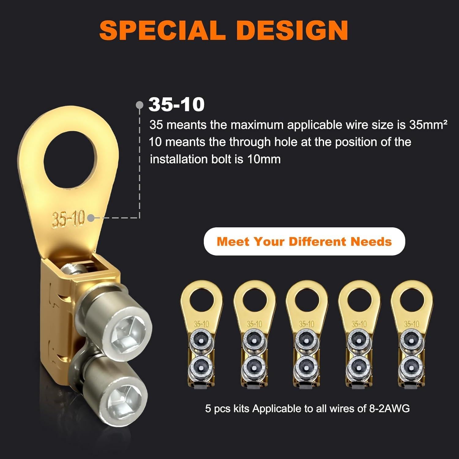 Terminales de Batería GKG 8-2AWG Cobre Reutilizables 5 Pcs