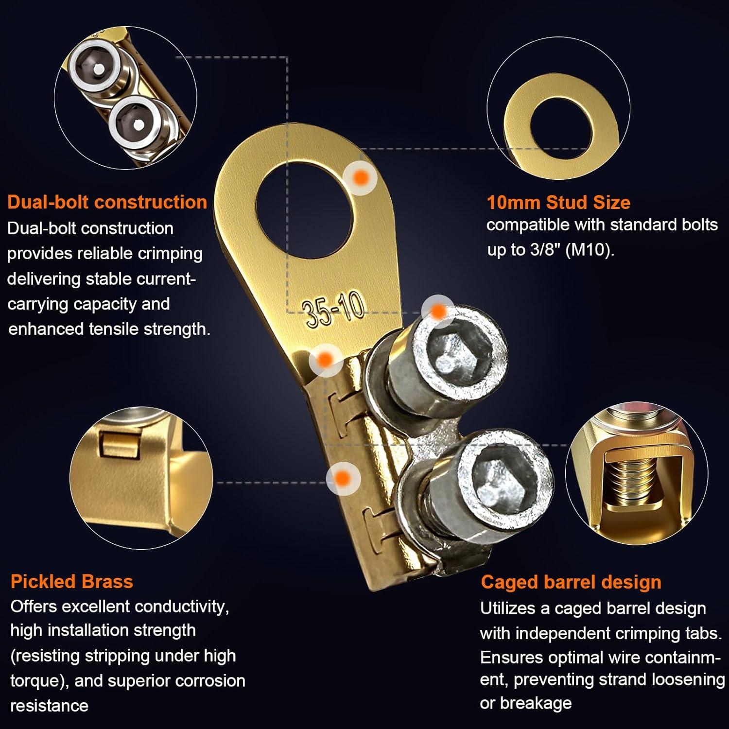 Terminales de Batería GKG 8-2AWG Cobre Reutilizables 5 Pcs