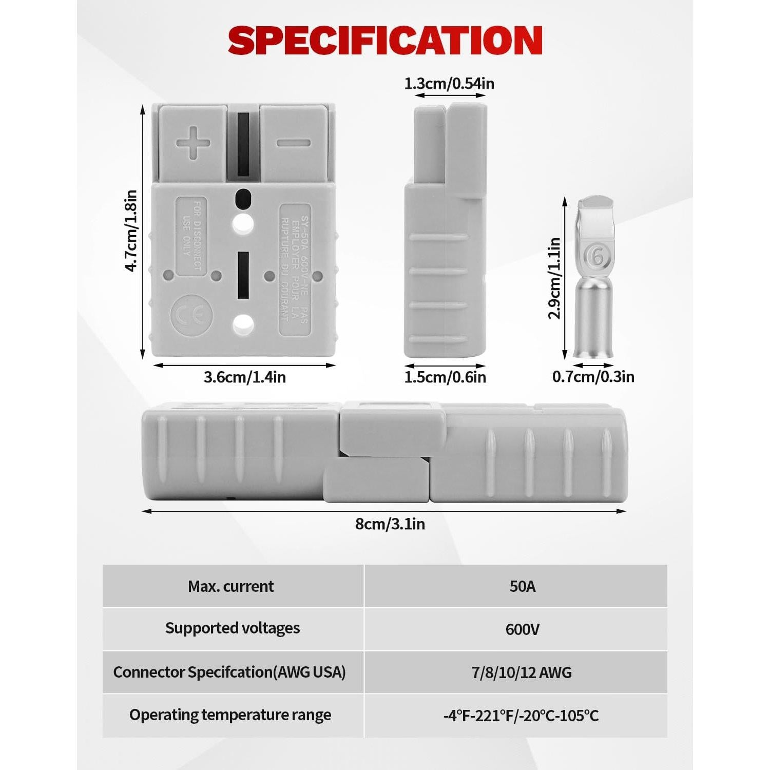 Conector Rápido de Batería OXDFK 50A-600V 6PCS Cables de Salto