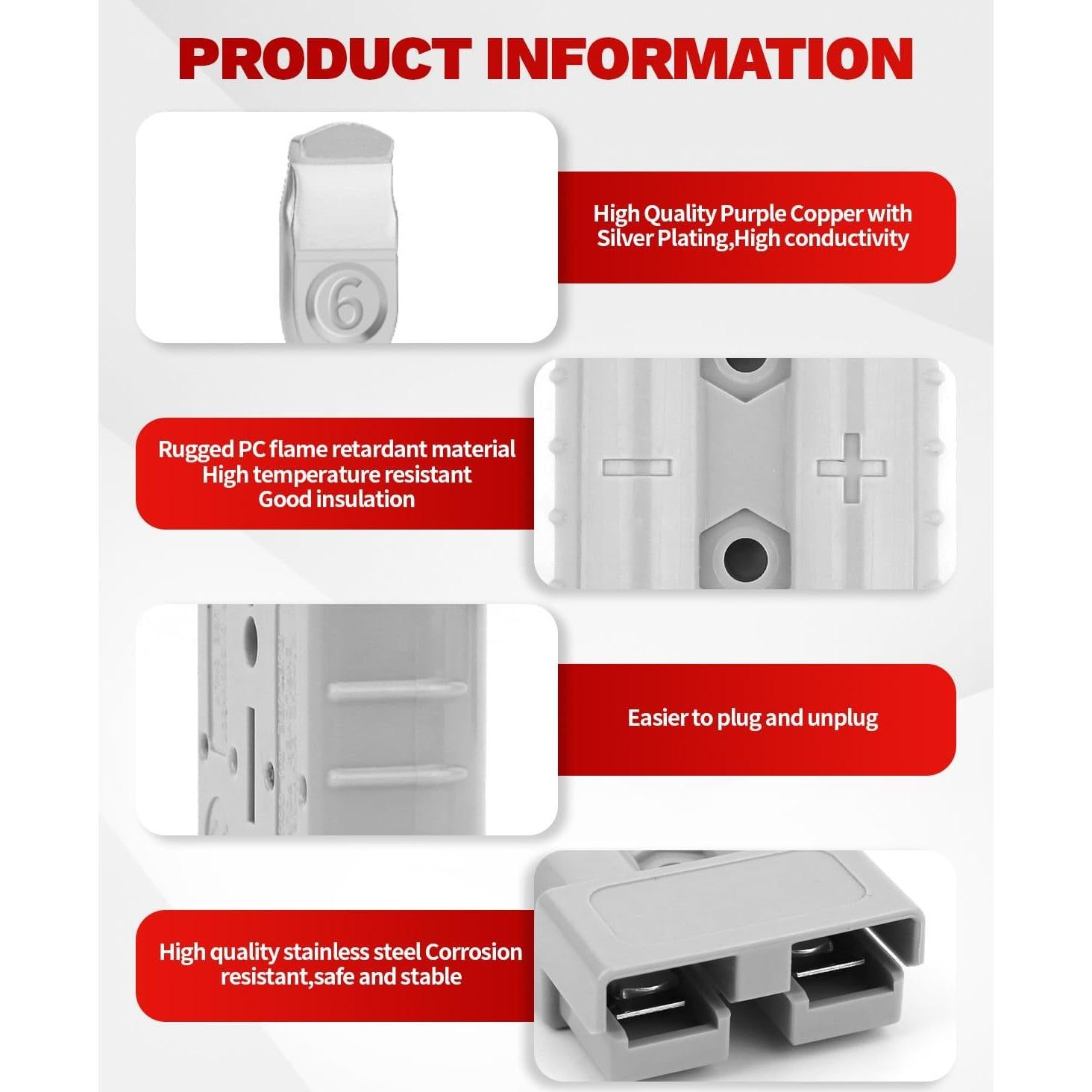 Conector Rápido de Batería OXDFK 50A-600V 6PCS Cables de Salto