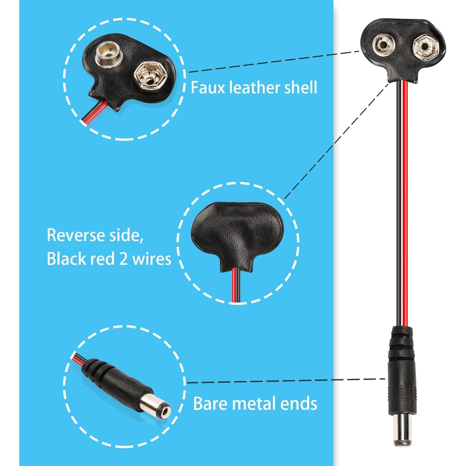 Conector de Batería 9V Tipo T YOUCHENG con Enchufe DC 5.5x2.1mm - Paquete de 5