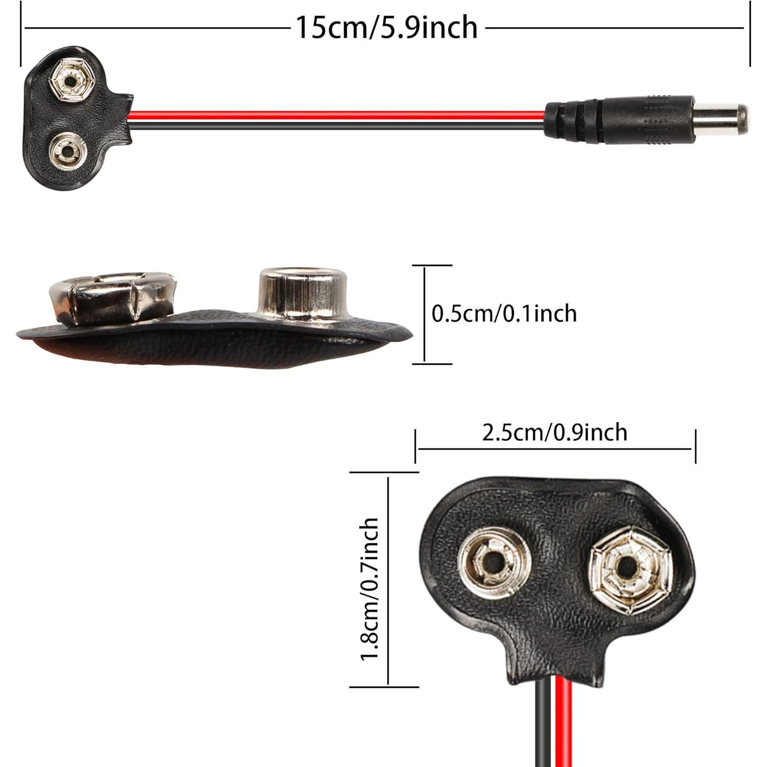 Conector de Batería 9V Tipo T YOUCHENG con Enchufe DC 5.5x2.1mm - Paquete de 5