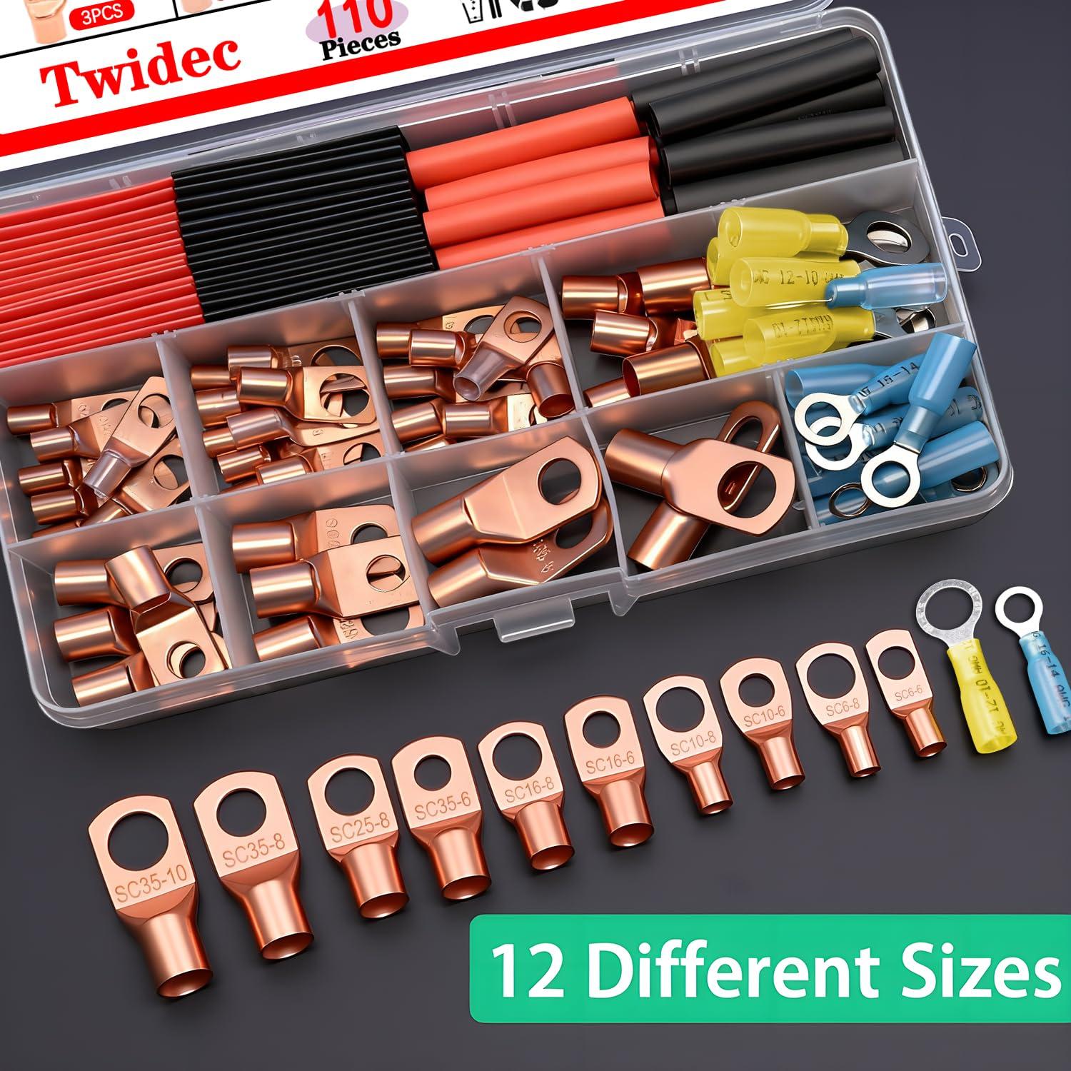Kit 110PCS Terminales de Cable de Batería Twidec AWG 2-16