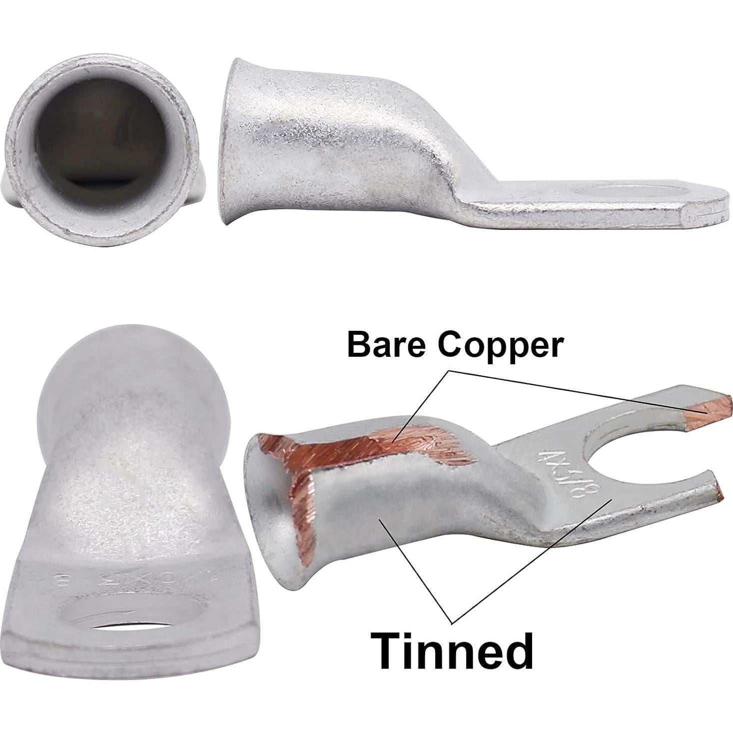 Terminales de Anillo de Cobre TKDMR 8 AWG 10 Pcs con Tubo Termocontraíble