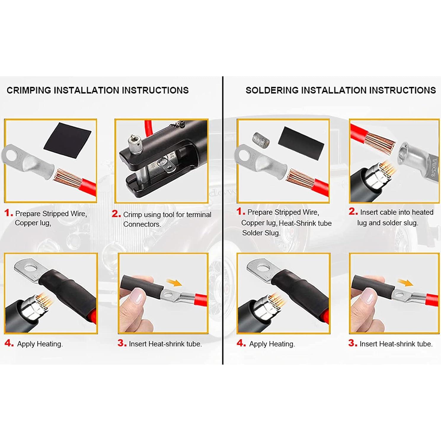 Terminales de Anillo de Cobre TKDMR 8 AWG 10 Pcs con Tubo Termocontraíble
