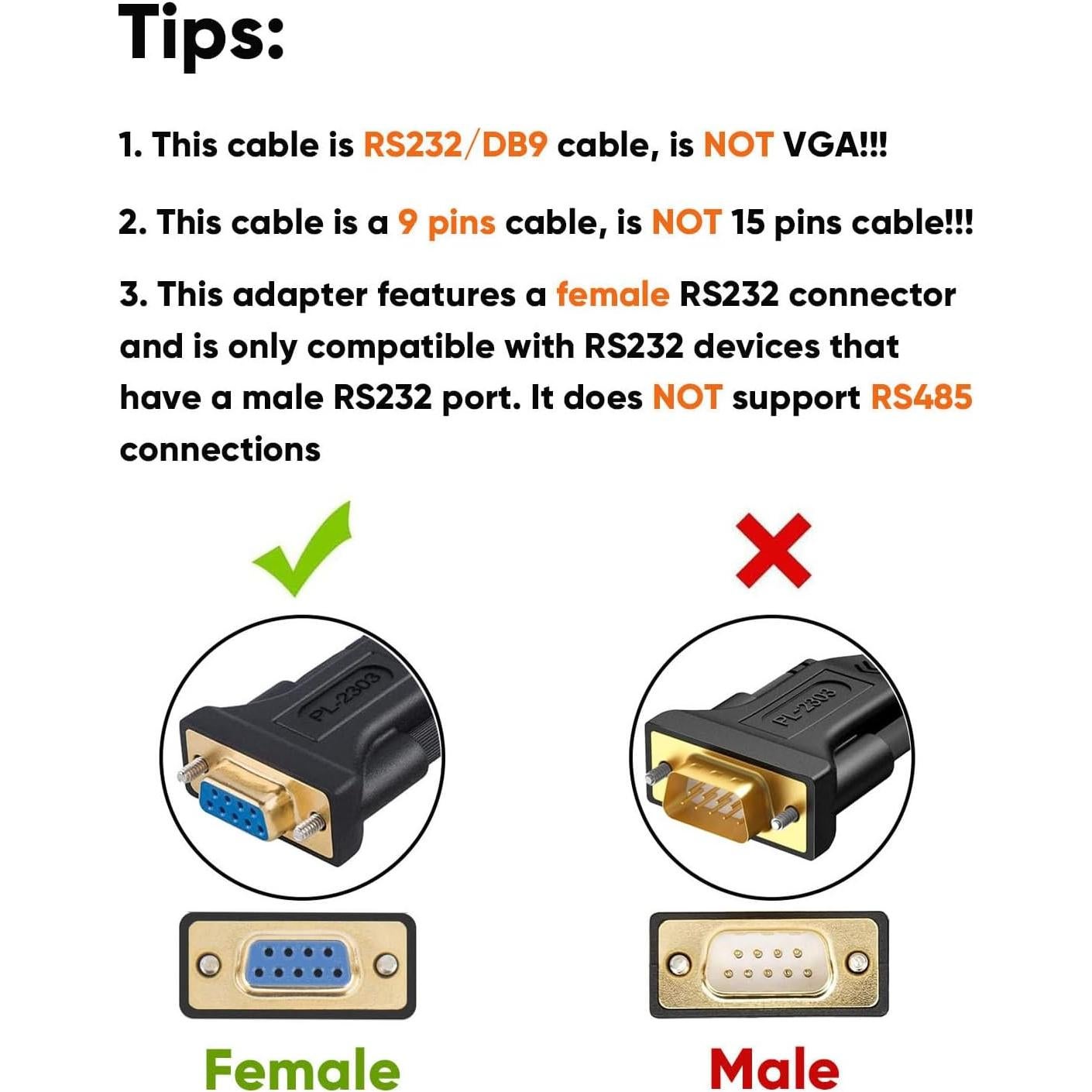 Adaptador USB a RS232 CableCreation 2m Chipset PL2303 Negro