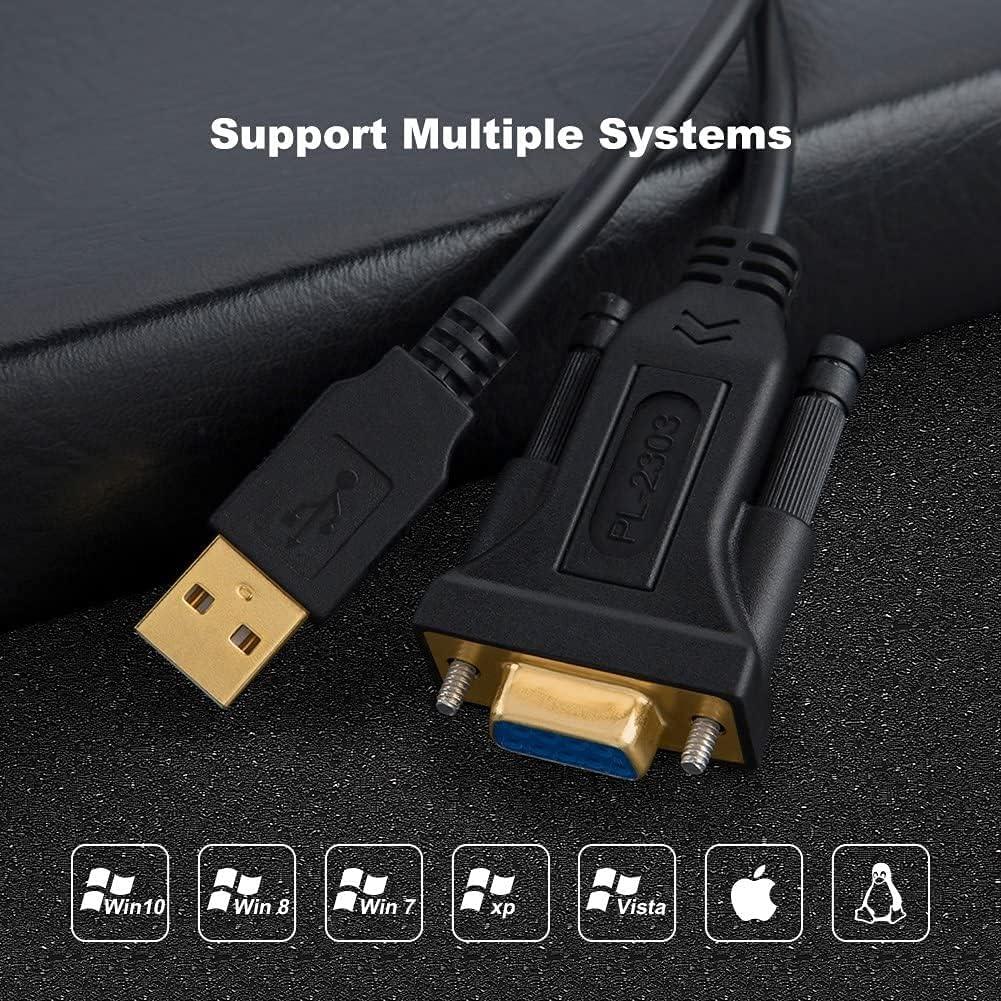 Adaptador USB a RS232 CableCreation 2m Chipset PL2303 Negro