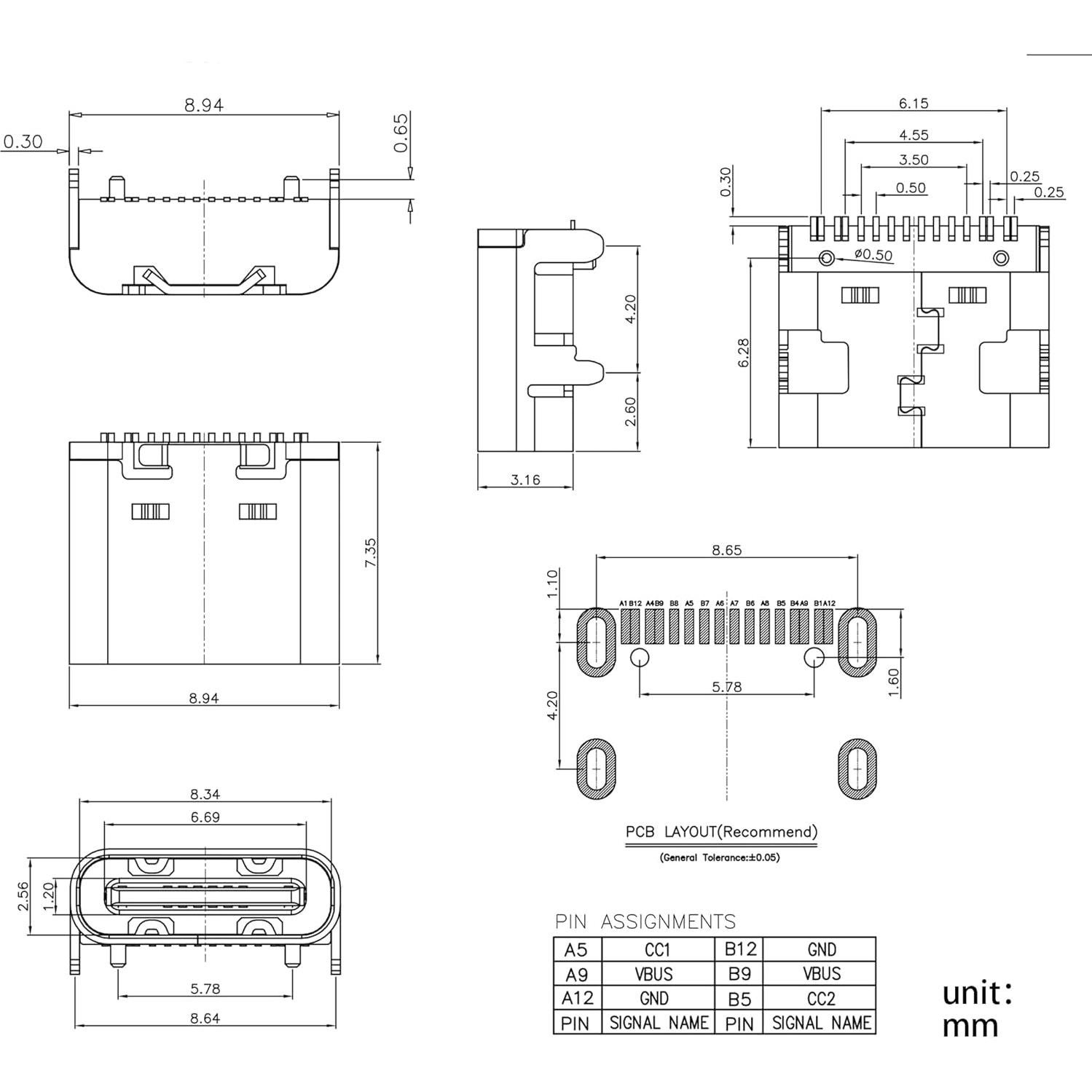 Conector USB Tipo C Femenino 16 Pines 50pcs whiteeeen