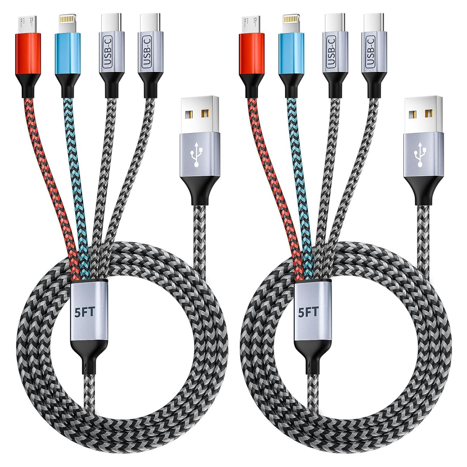 Cable de Carga Múltiple 4 en 1 Jogrytece 1.52m USB-C/iPhone/Micro
