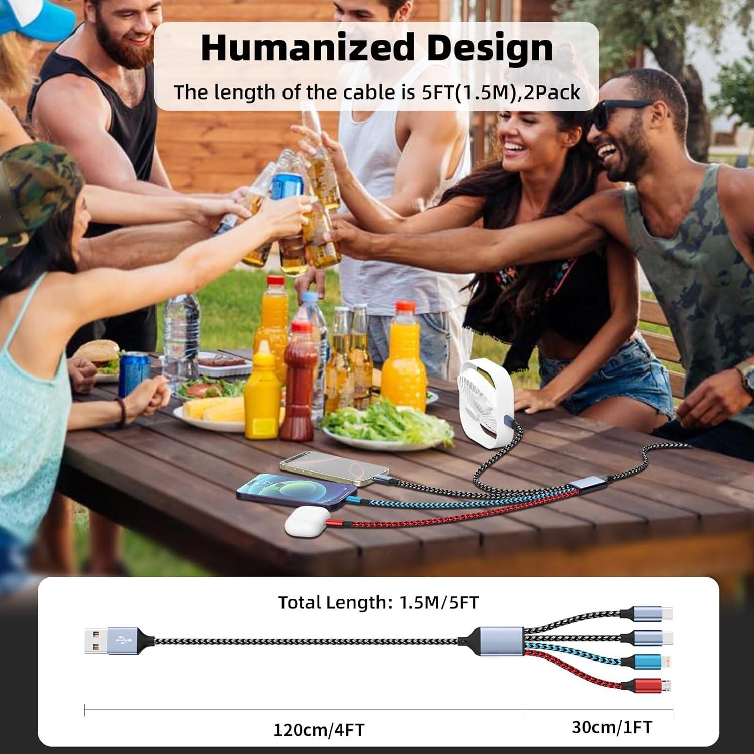 Cable de Carga Múltiple 4 en 1 Jogrytece 1.52m USB-C/iPhone/Micro